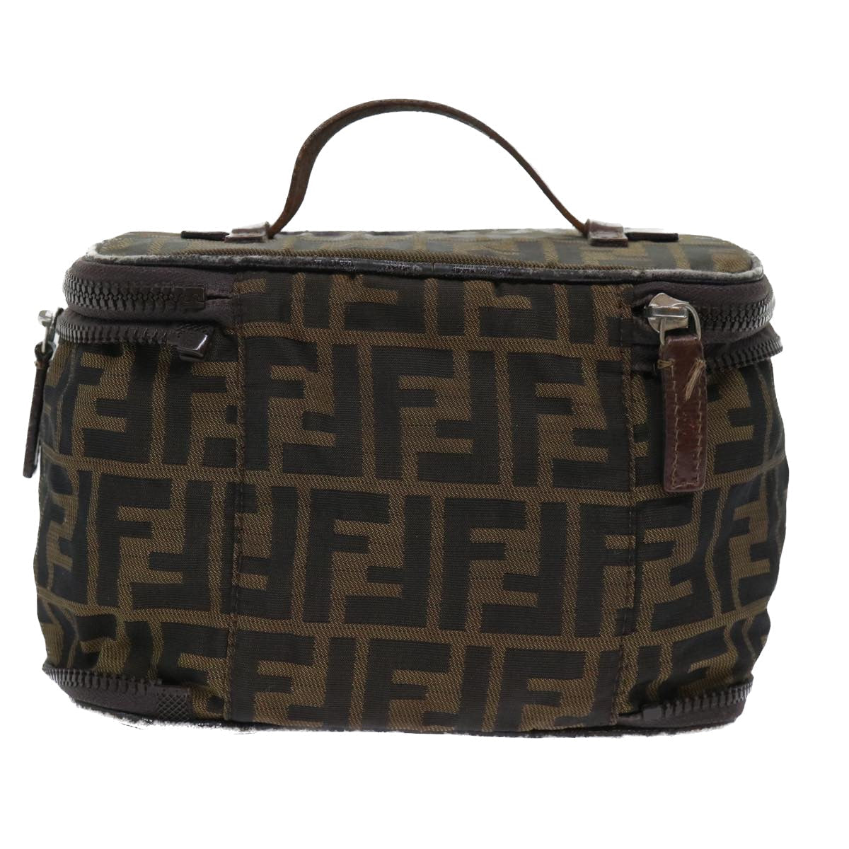 FENDI Zucca Canvas Vanity Cosmetic Pouch Nylon Brown Black 50594