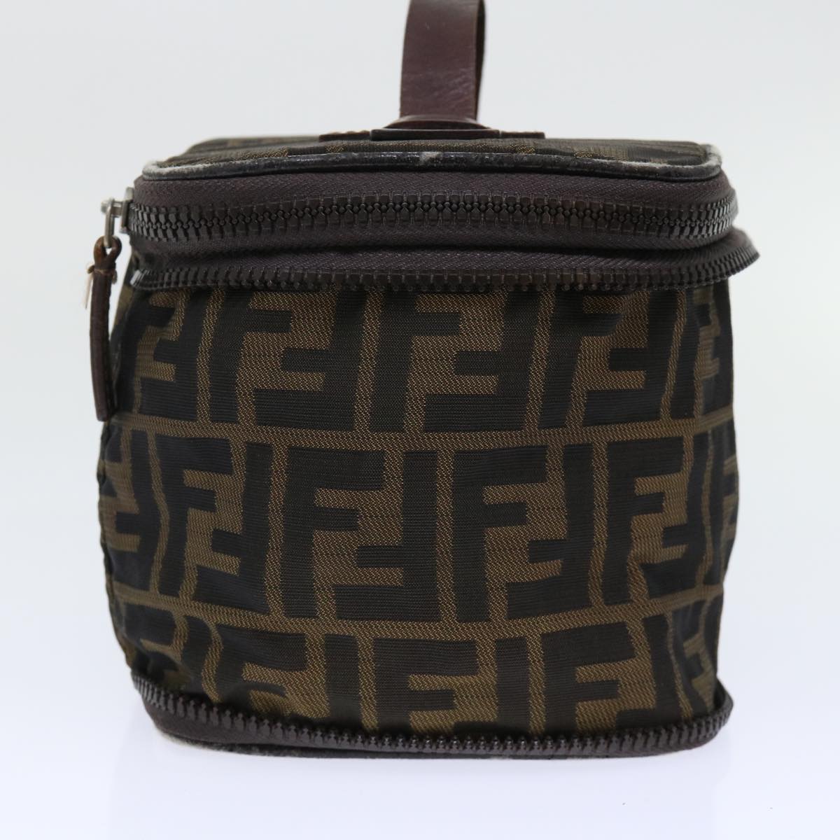 FENDI Zucca Canvas Vanity Cosmetic Pouch Nylon Brown Black 50594