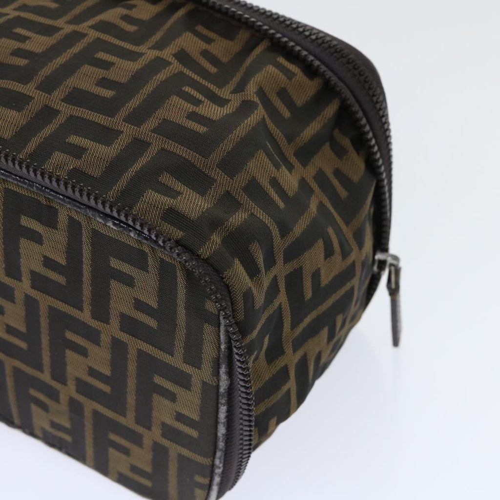 FENDI Zucca Canvas Vanity Cosmetic Pouch Nylon Brown Black 50594