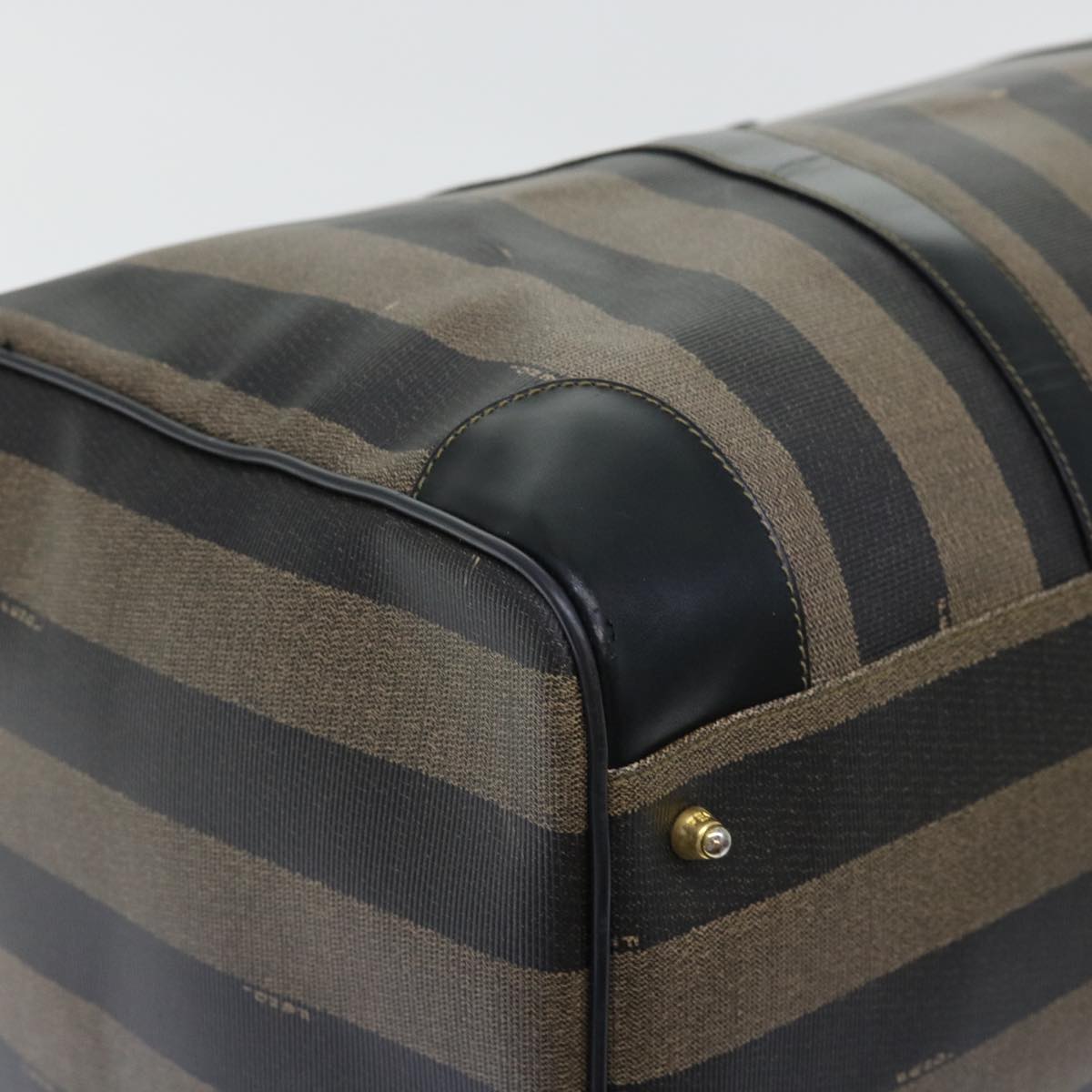 FENDI Pecan Canvas Boston Bag Leather Brown Black 50604