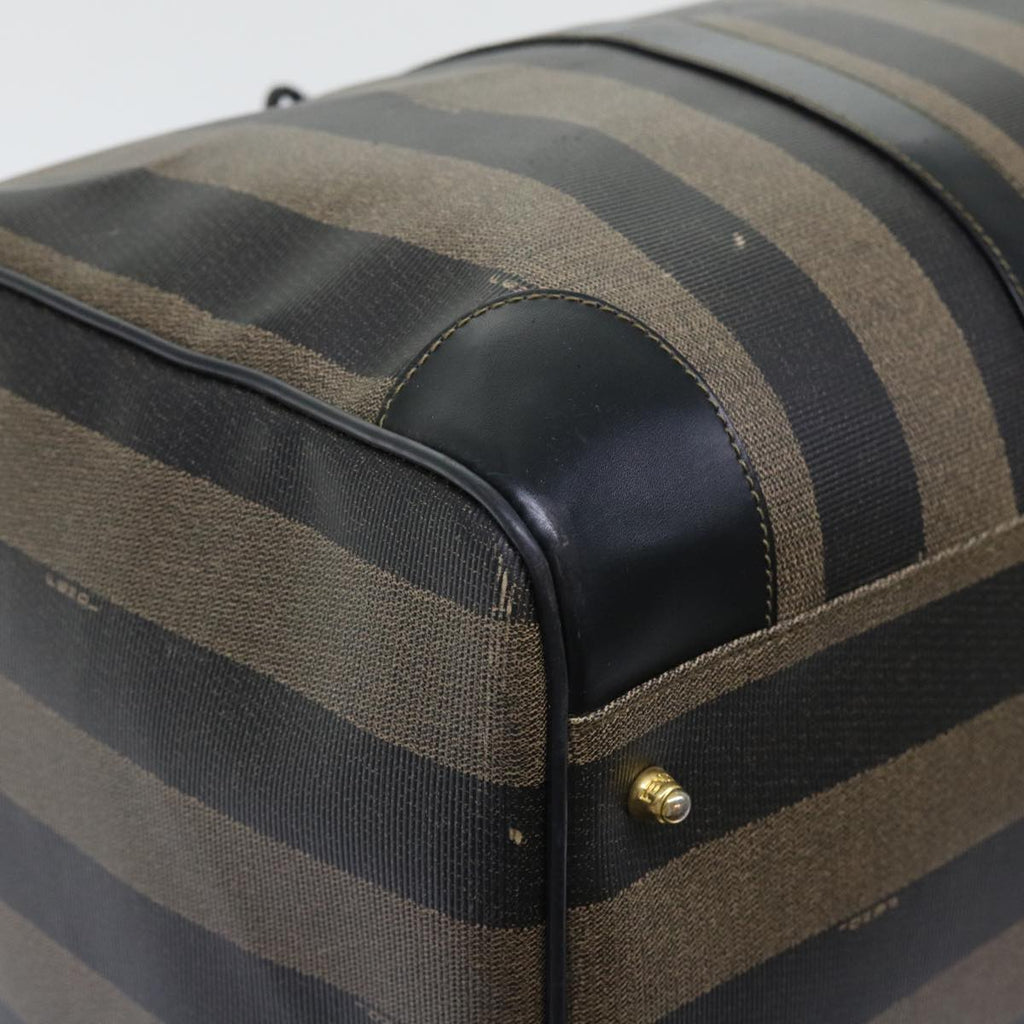 FENDI Pecan Canvas Boston Bag Leather Brown Black 50604