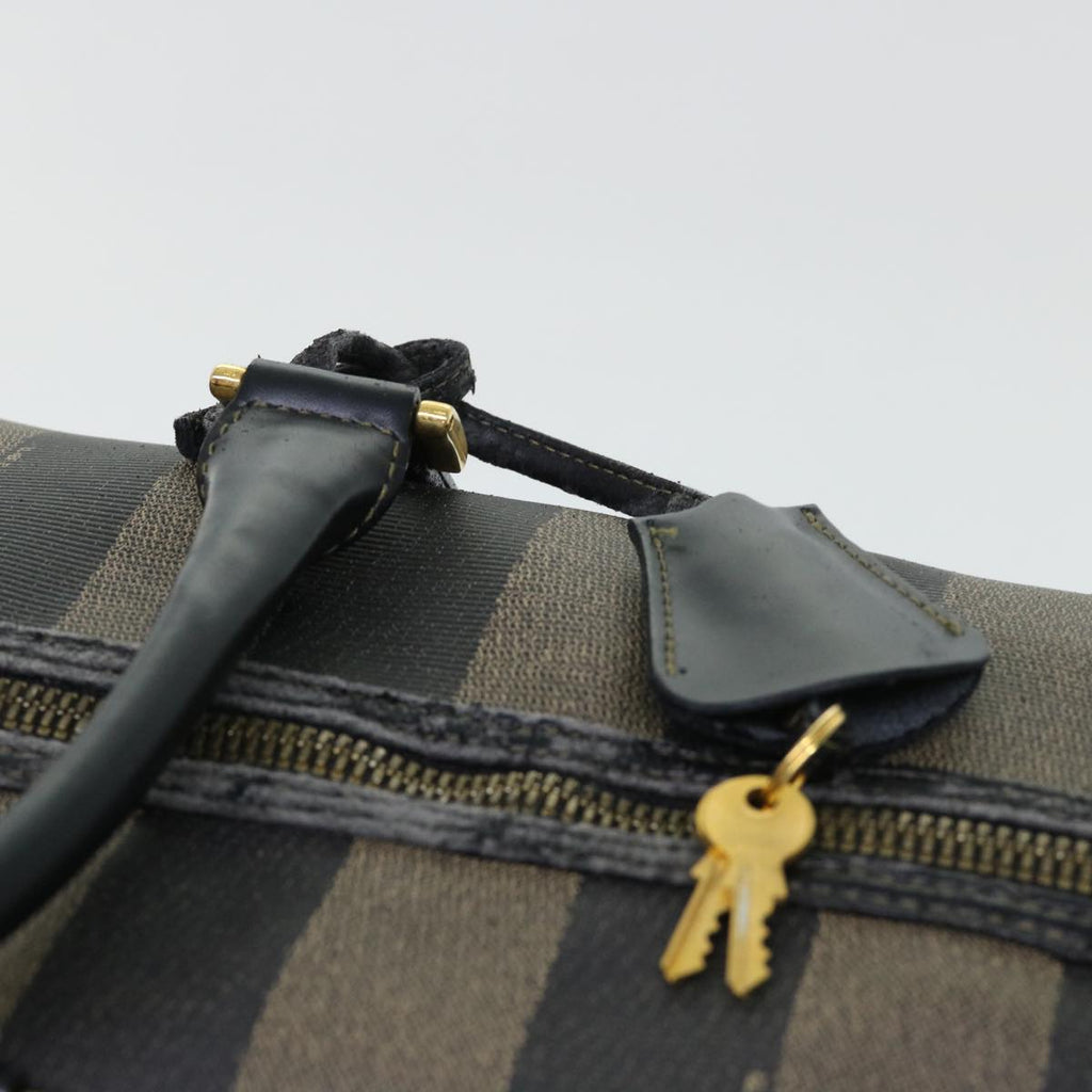 FENDI Pecan Canvas Boston Bag Leather Brown Black 50604