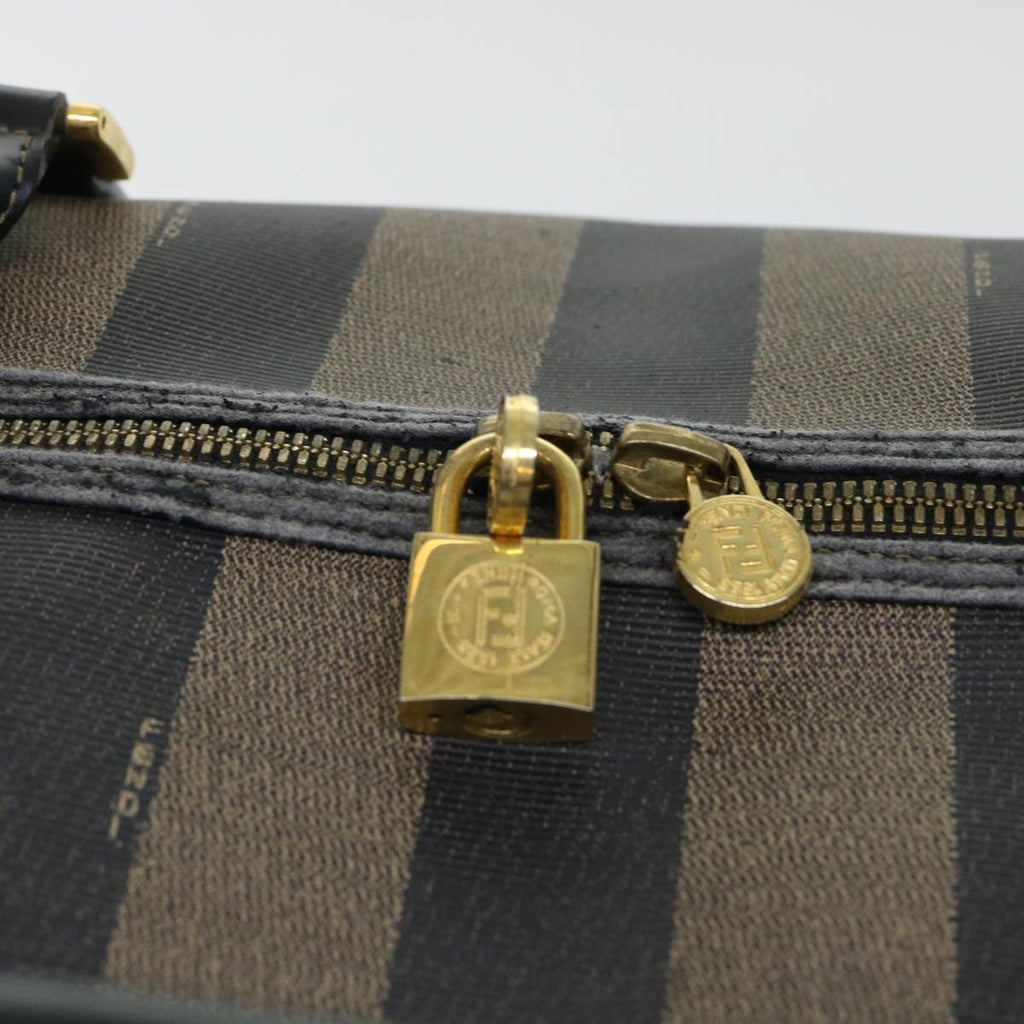FENDI Pecan Canvas Boston Bag Leather Brown Black 50604