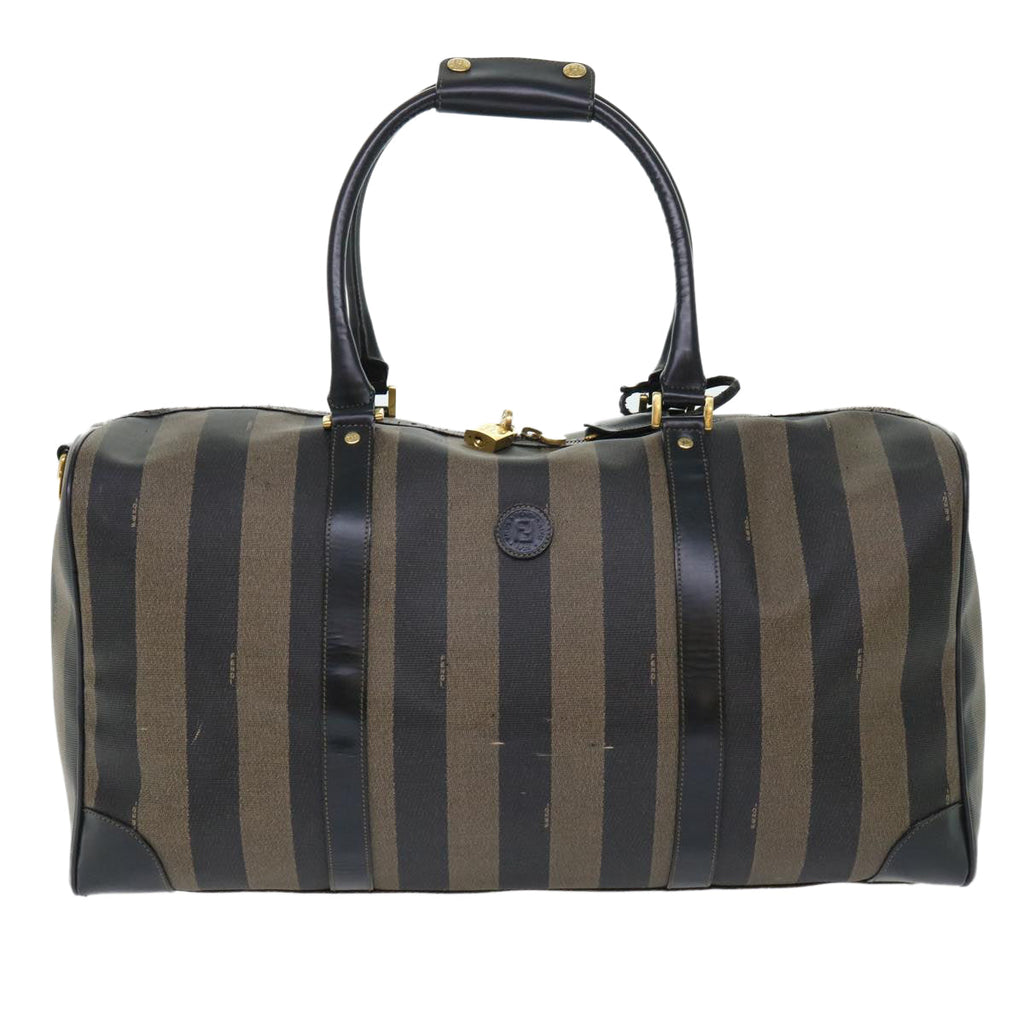 FENDI Pecan Canvas Boston Bag Leather Brown Black 50604