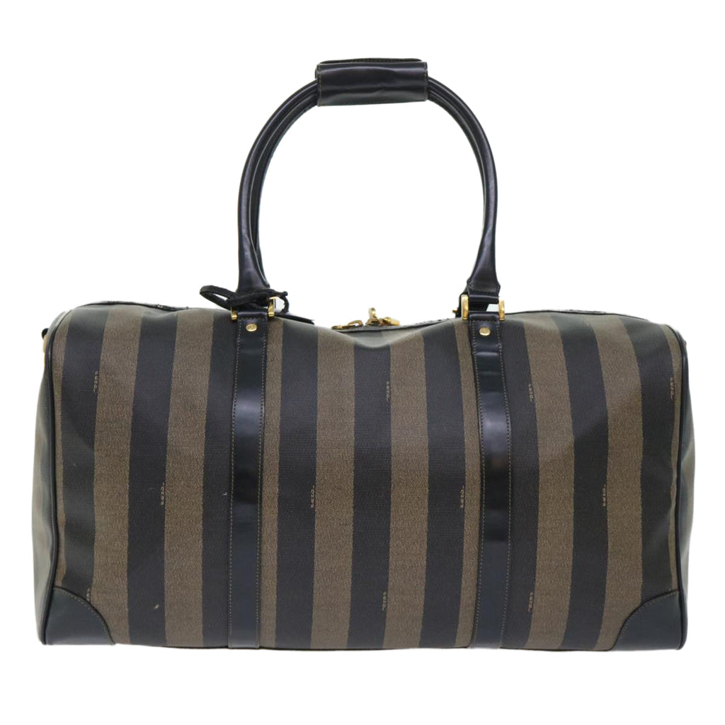 FENDI Pecan Canvas Boston Bag Leather Brown Black 50604