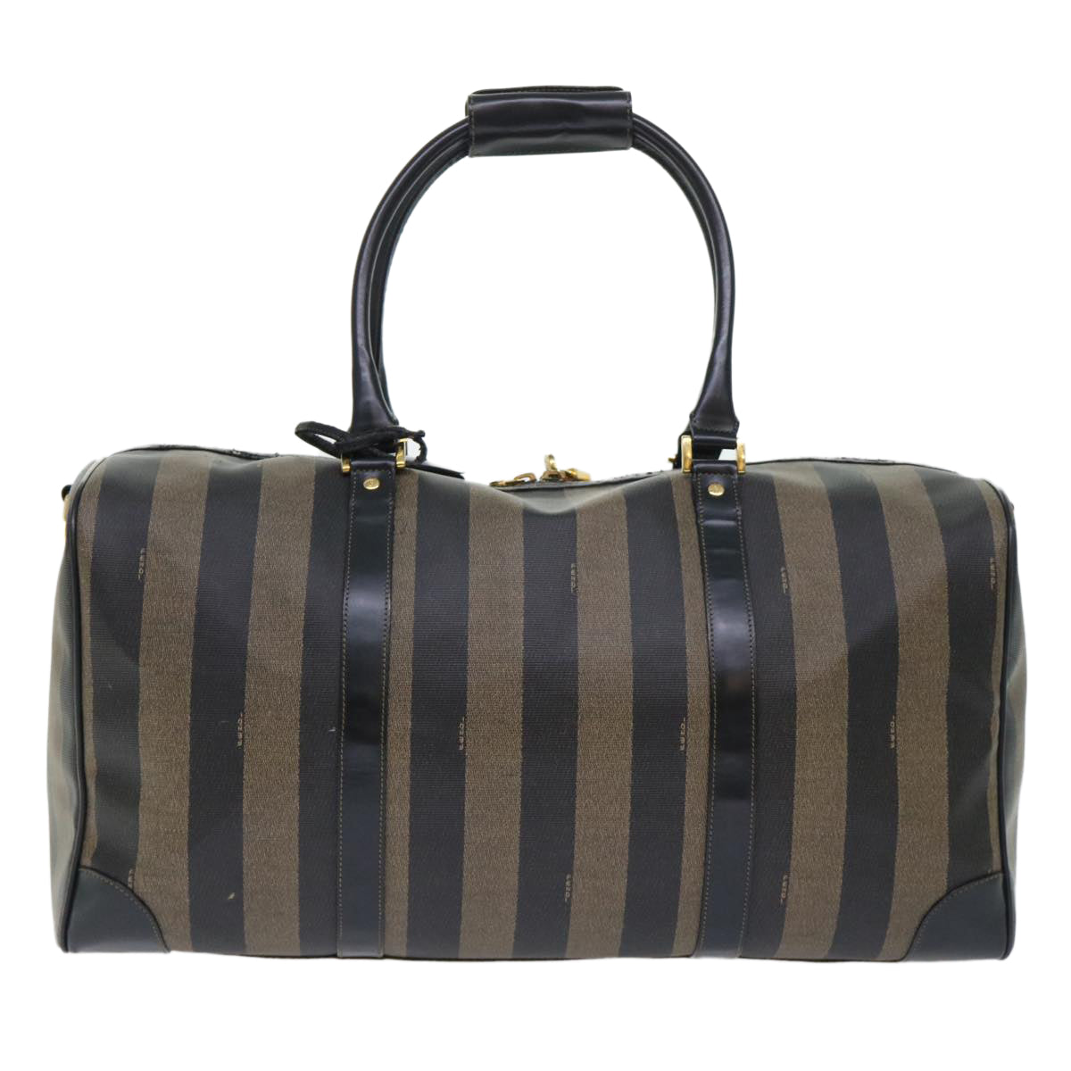 FENDI Pecan Canvas Boston Bag Leather Brown Black 50604