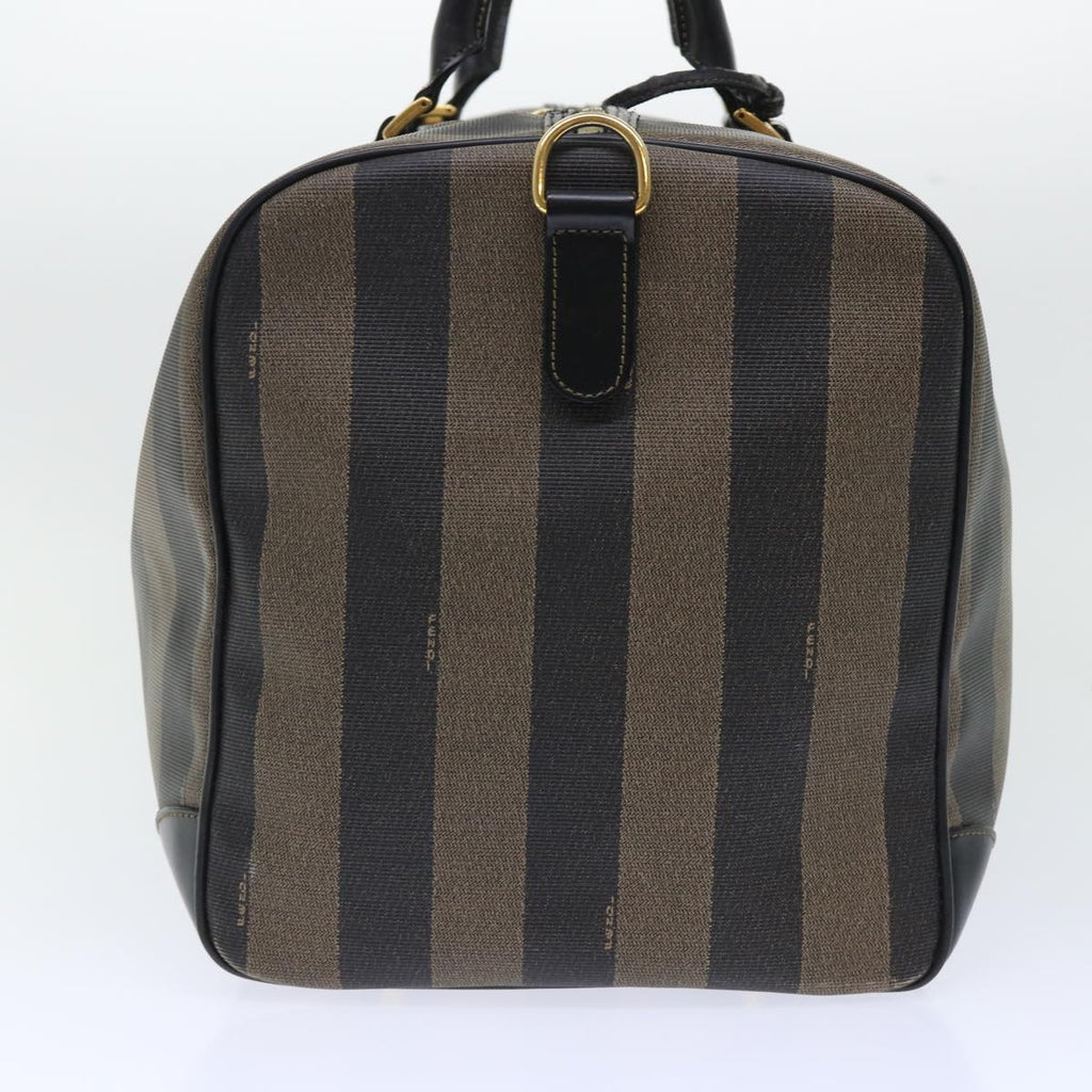 FENDI Pecan Canvas Boston Bag Leather Brown Black 50604