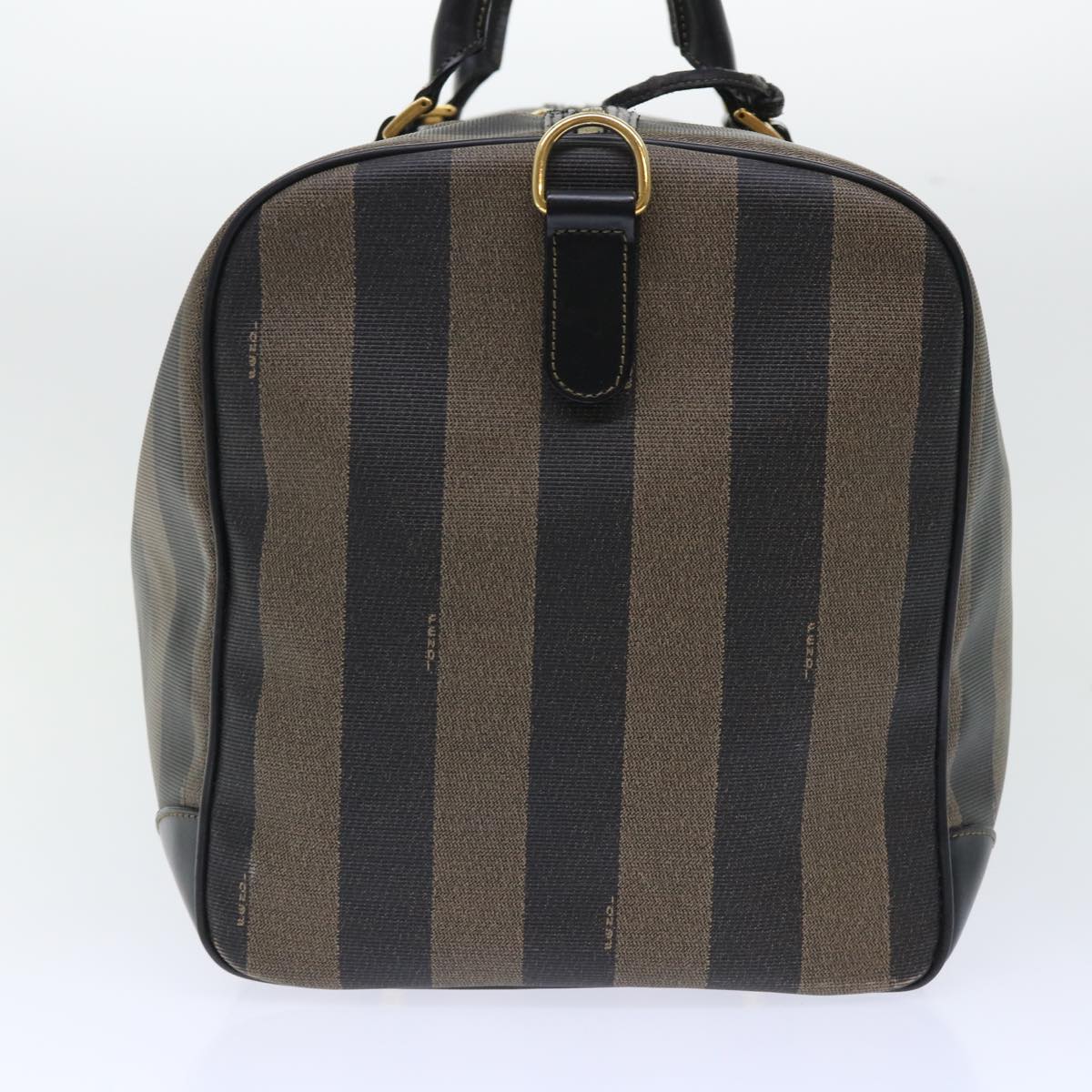 FENDI Pecan Canvas Boston Bag Leather Brown Black 50604