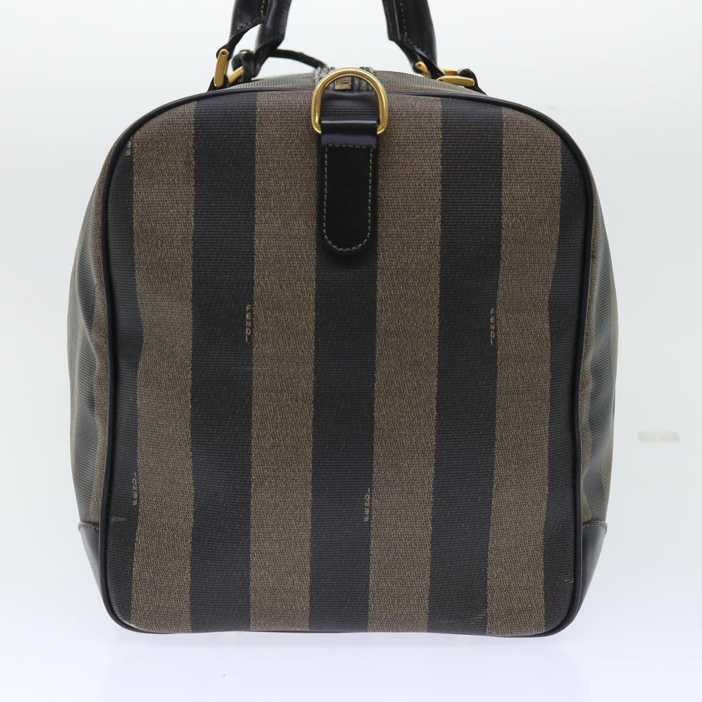 FENDI Pecan Canvas Boston Bag Leather Brown Black 50604