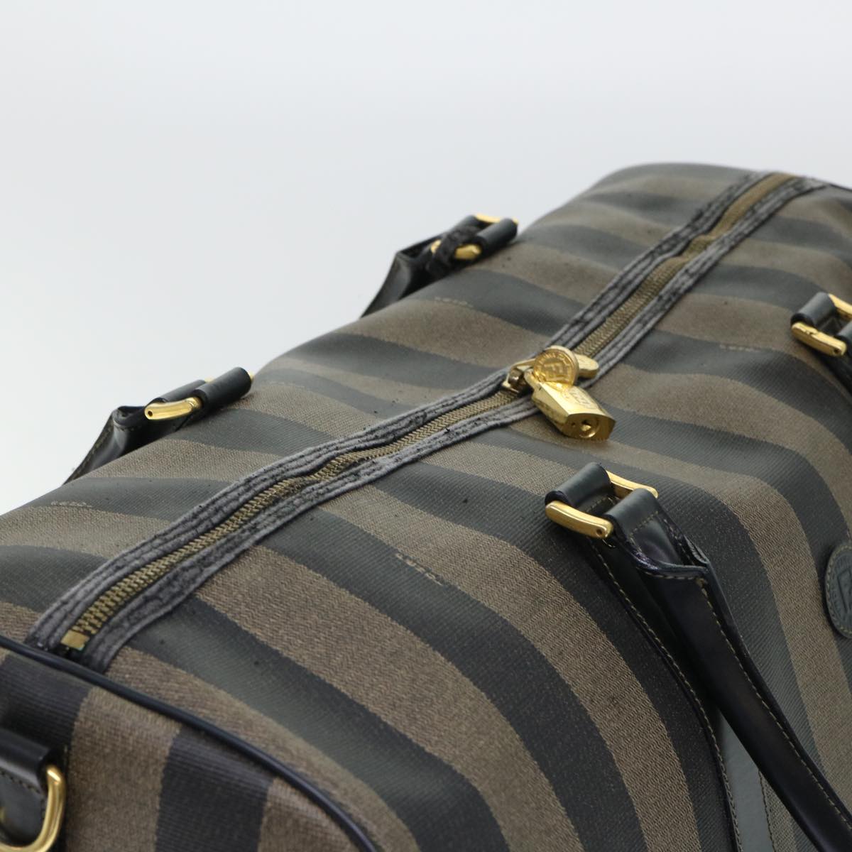 FENDI Pecan Canvas Boston Bag Leather Brown Black 50604