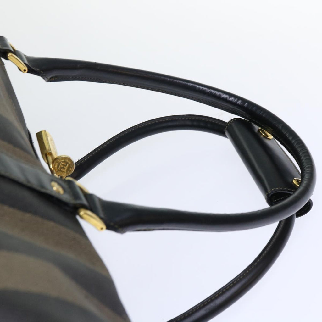 FENDI Pecan Canvas Boston Bag Leather Brown Black 50604