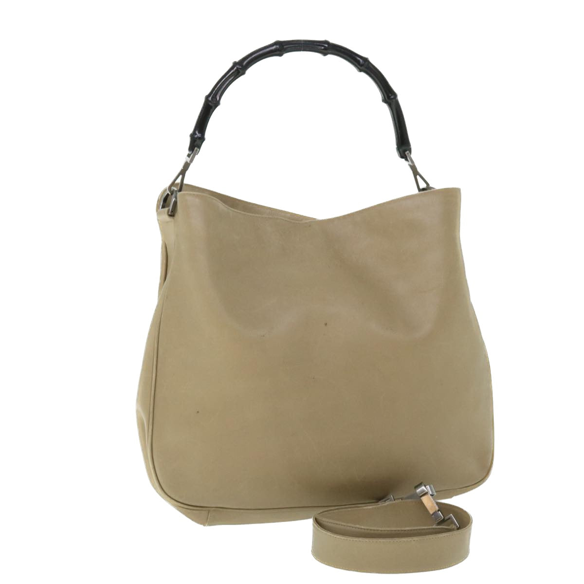 GUCCI Bamboo Shoulder Bag Leather 2way Beige 50744