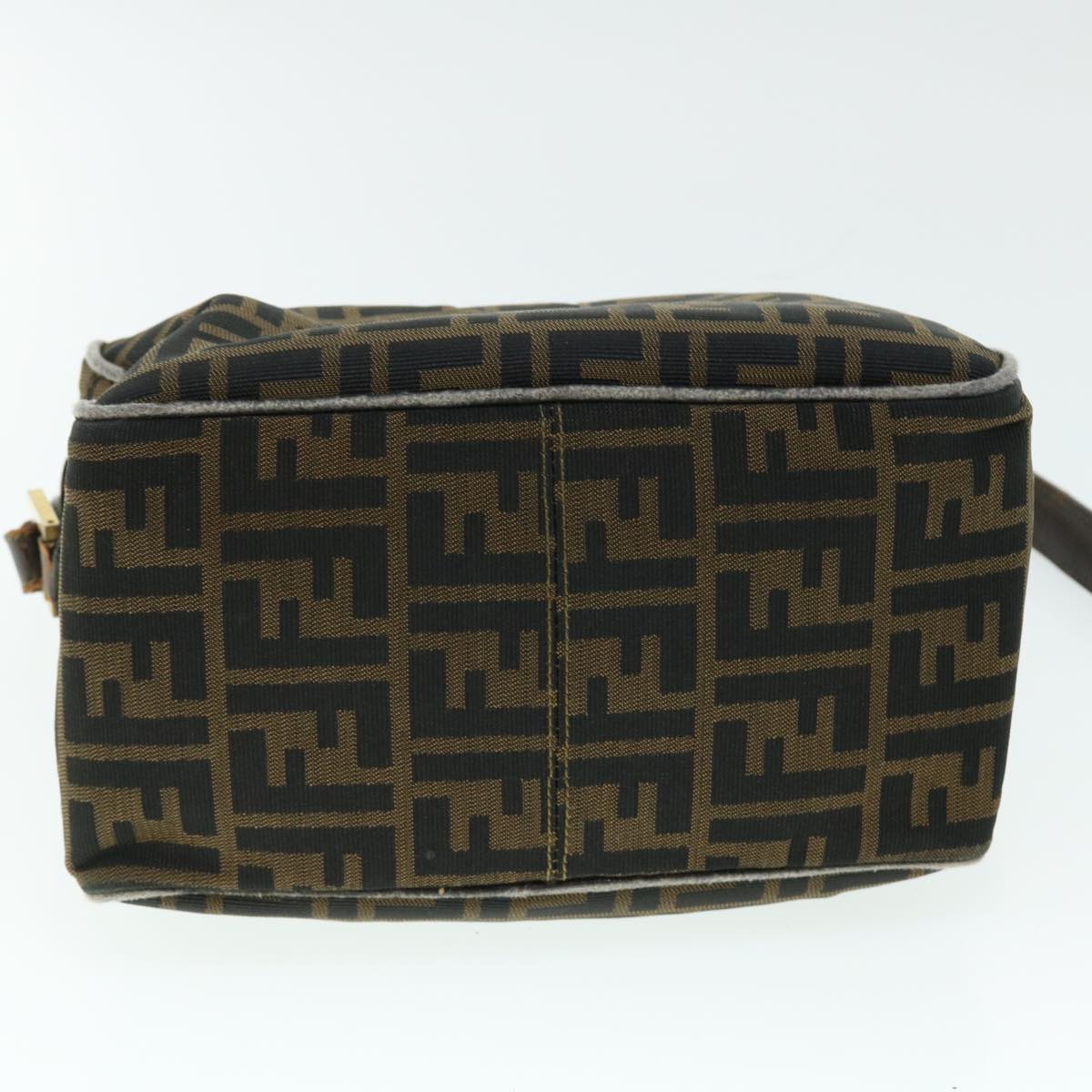 FENDI Zucca Canvas Shoulder Bag Nylon Leather Brown Black 50745