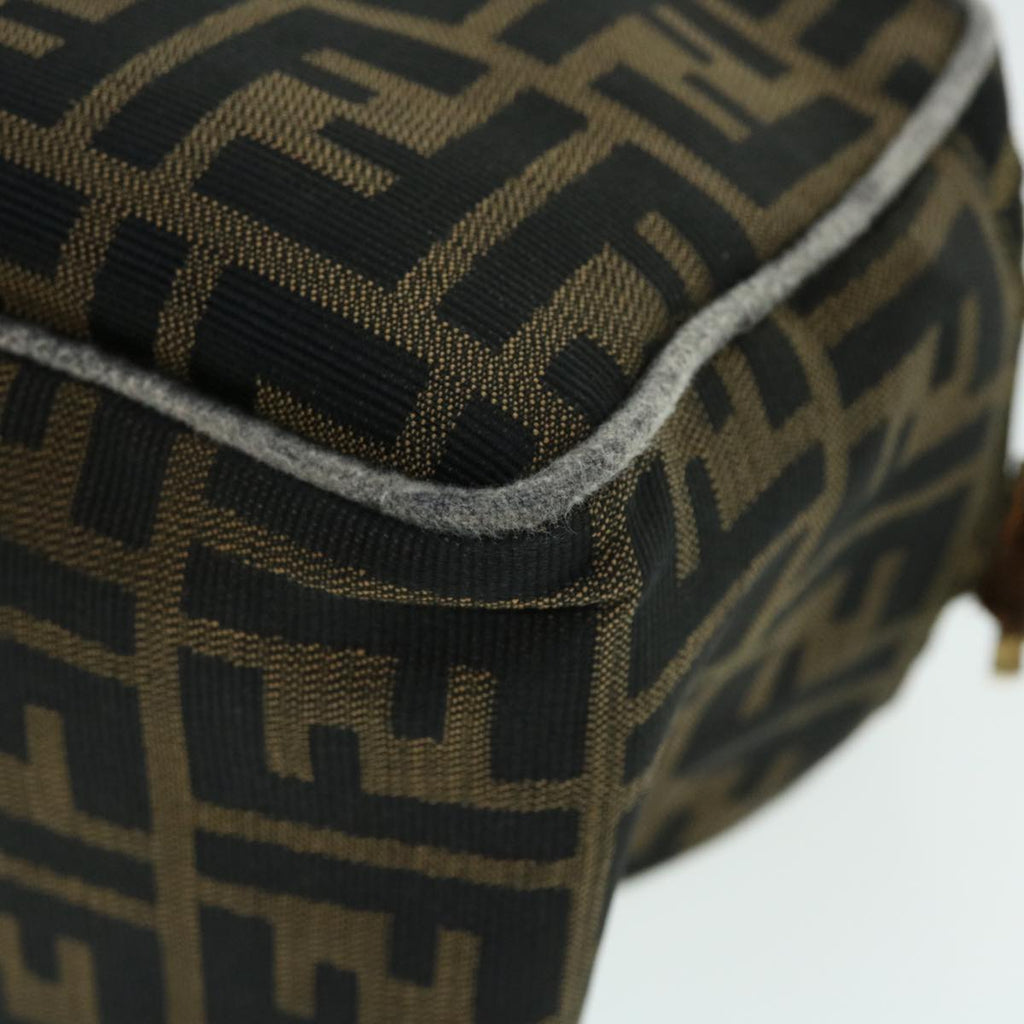 FENDI Zucca Canvas Shoulder Bag Nylon Leather Brown Black 50745