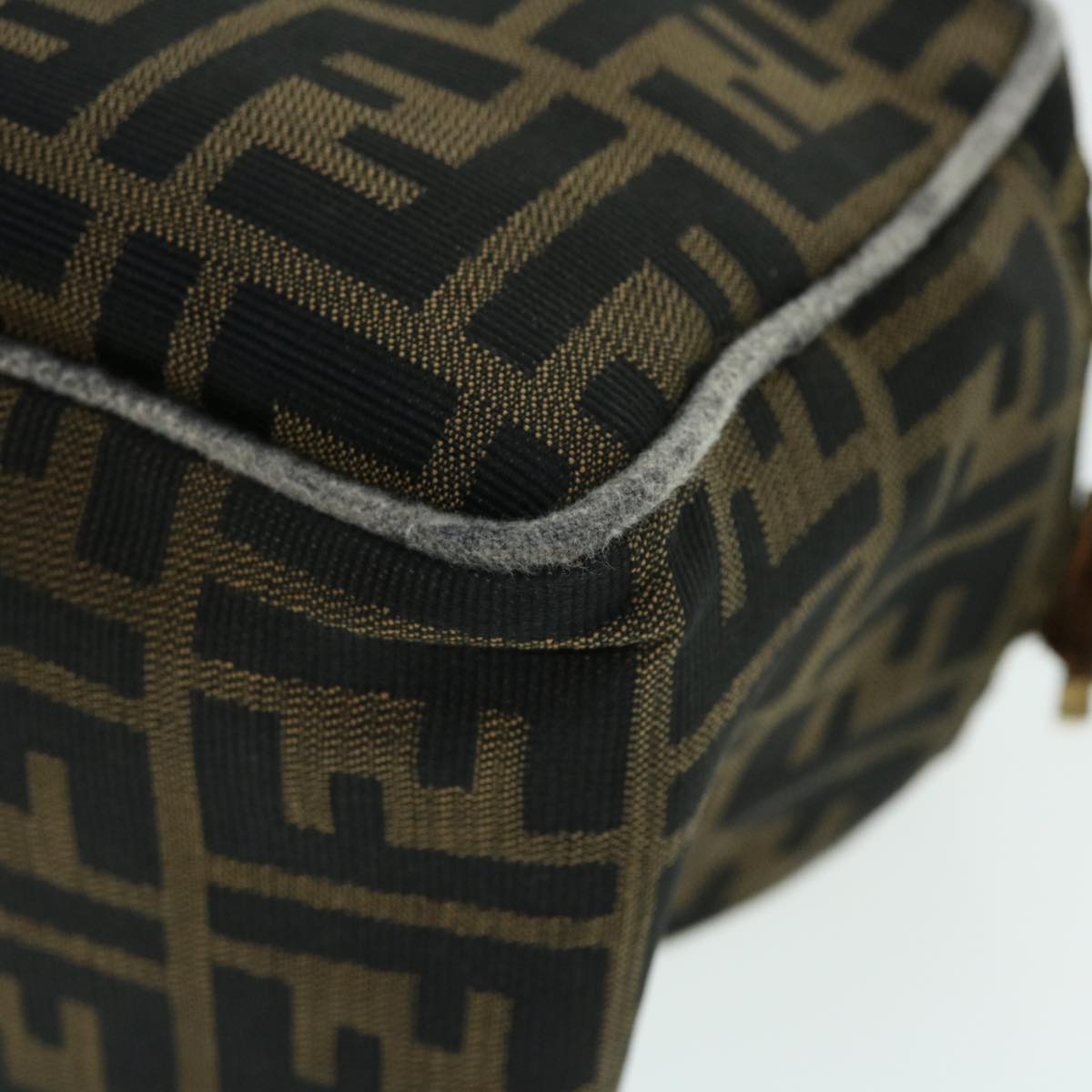 FENDI Zucca Canvas Shoulder Bag Nylon Leather Brown Black 50745