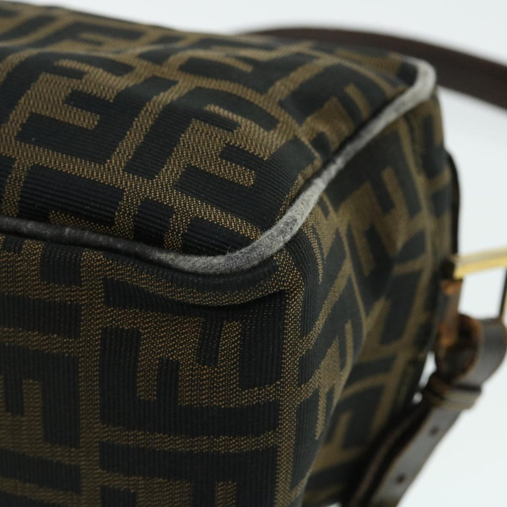 FENDI Zucca Canvas Shoulder Bag Nylon Leather Brown Black 50745