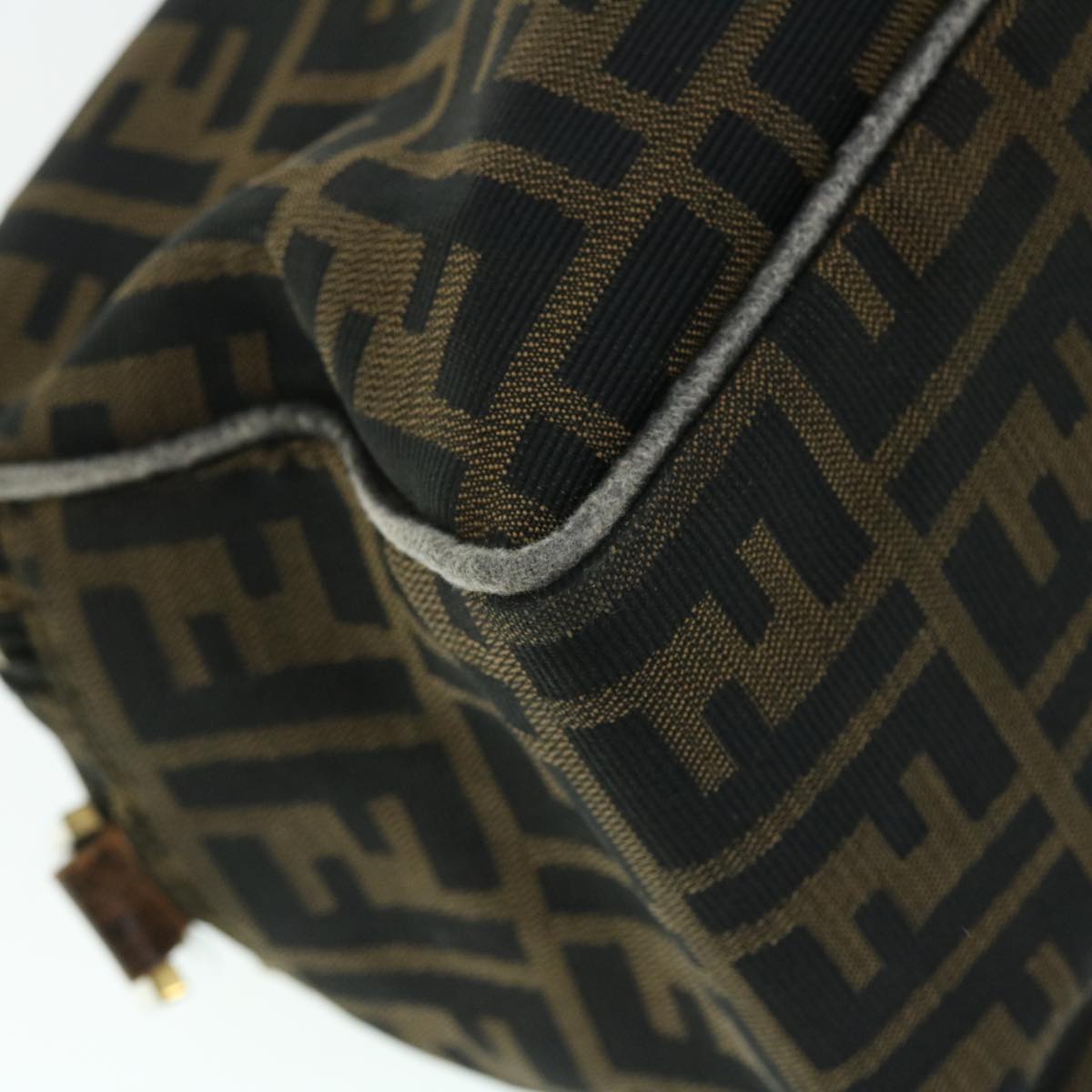 FENDI Zucca Canvas Shoulder Bag Nylon Leather Brown Black 50745
