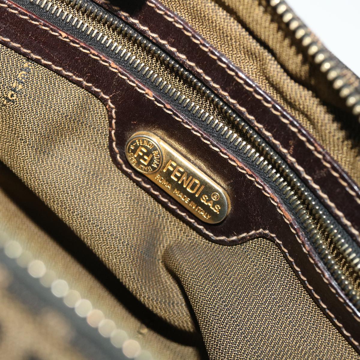 FENDI Zucca Canvas Shoulder Bag Nylon Leather Brown Black 50745