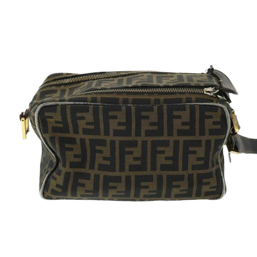 FENDI Zucca Canvas Shoulder Bag Nylon Leather Brown Black 50745