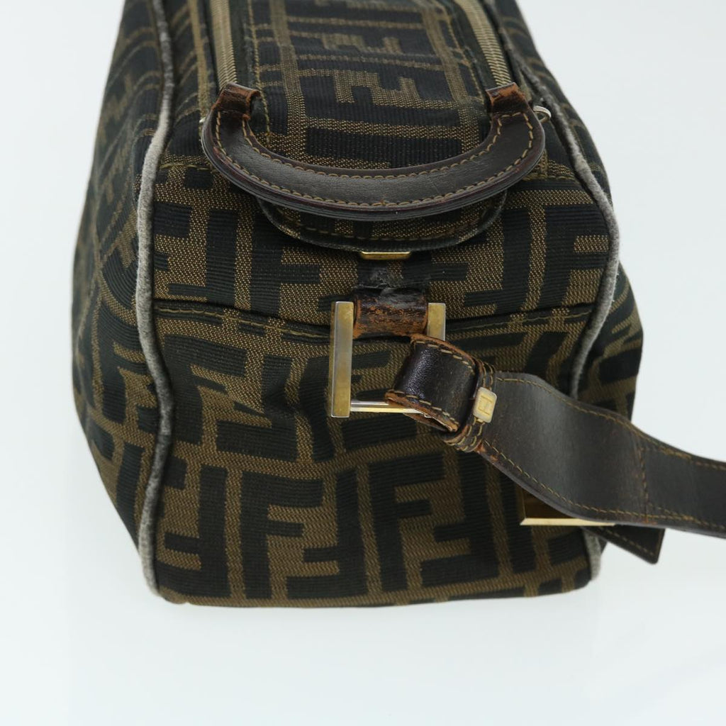 FENDI Zucca Canvas Shoulder Bag Nylon Leather Brown Black 50745