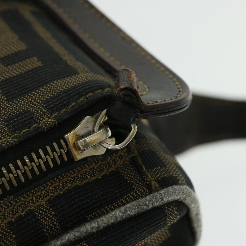 FENDI Zucca Canvas Shoulder Bag Nylon Leather Brown Black 50745