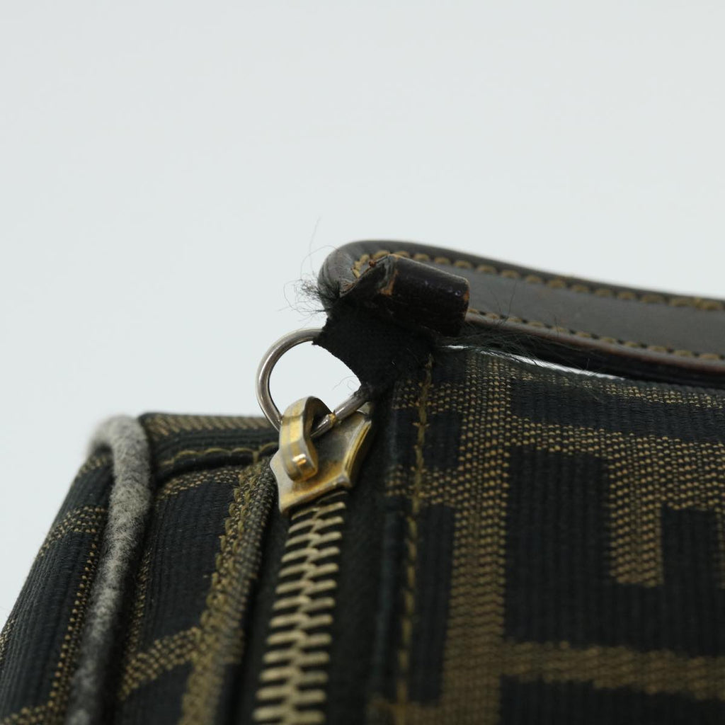 FENDI Zucca Canvas Shoulder Bag Nylon Leather Brown Black 50745