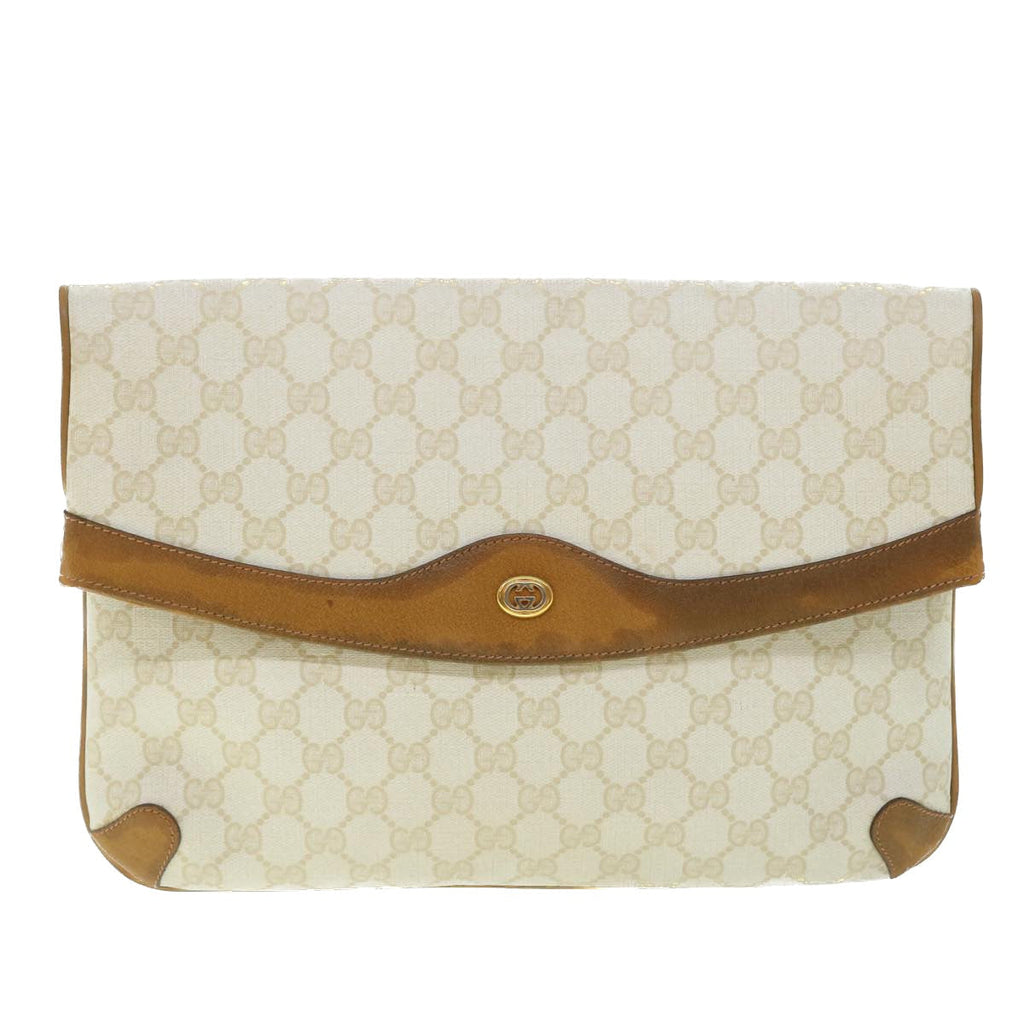 GUCCI GG Canvas Clutch Bag PVC Leather White 156.02.075 50774