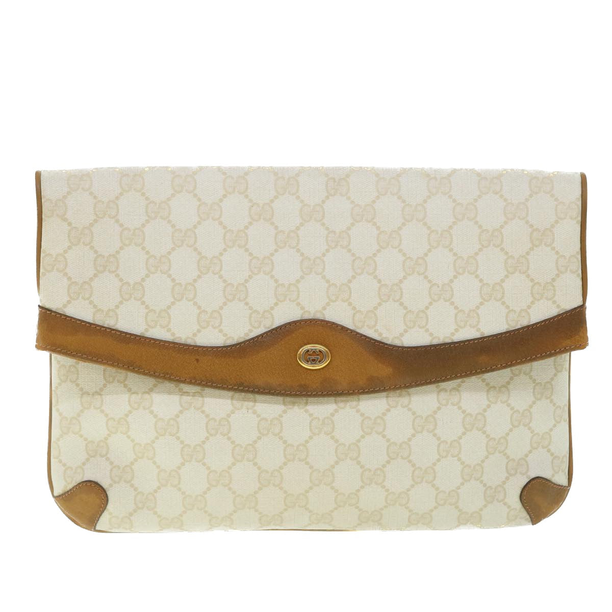GUCCI GG Canvas Clutch Bag PVC Leather White 156.02.075 50774