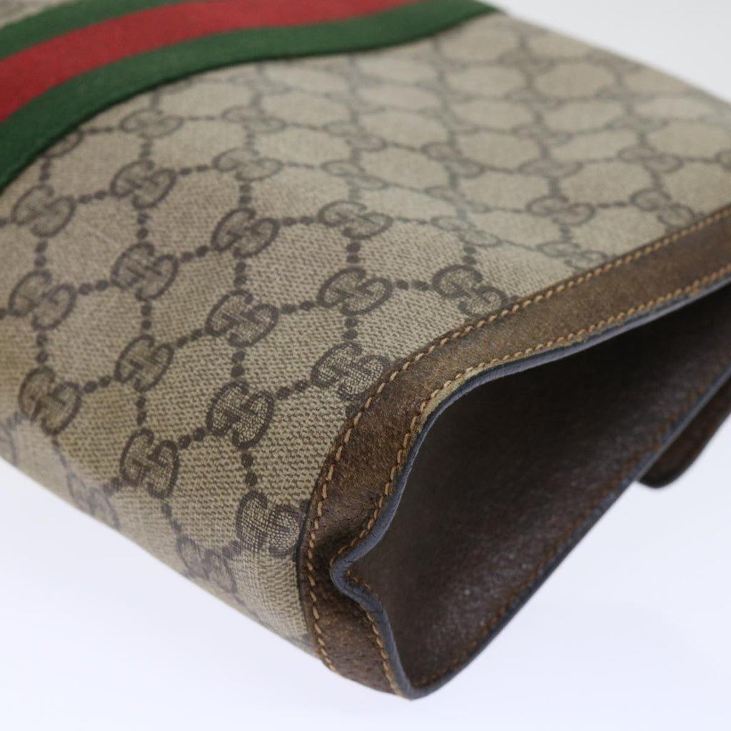 GUCCI GG Canvas Web Sherry Line Clutch Bag PVC Leather Beige Red 50791