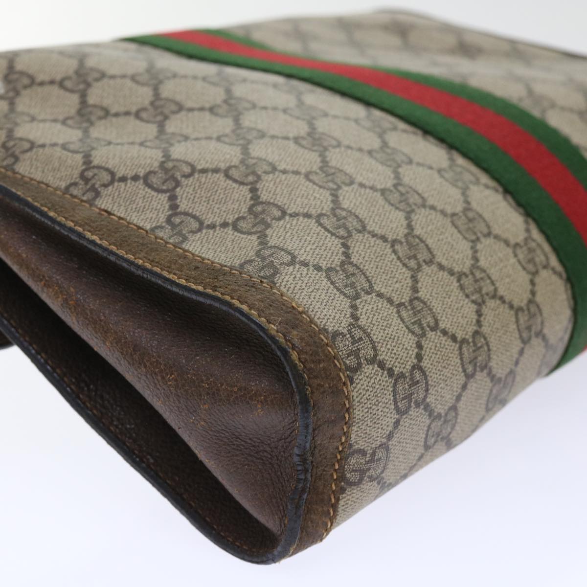 GUCCI GG Canvas Web Sherry Line Clutch Bag PVC Leather Beige Red 50791