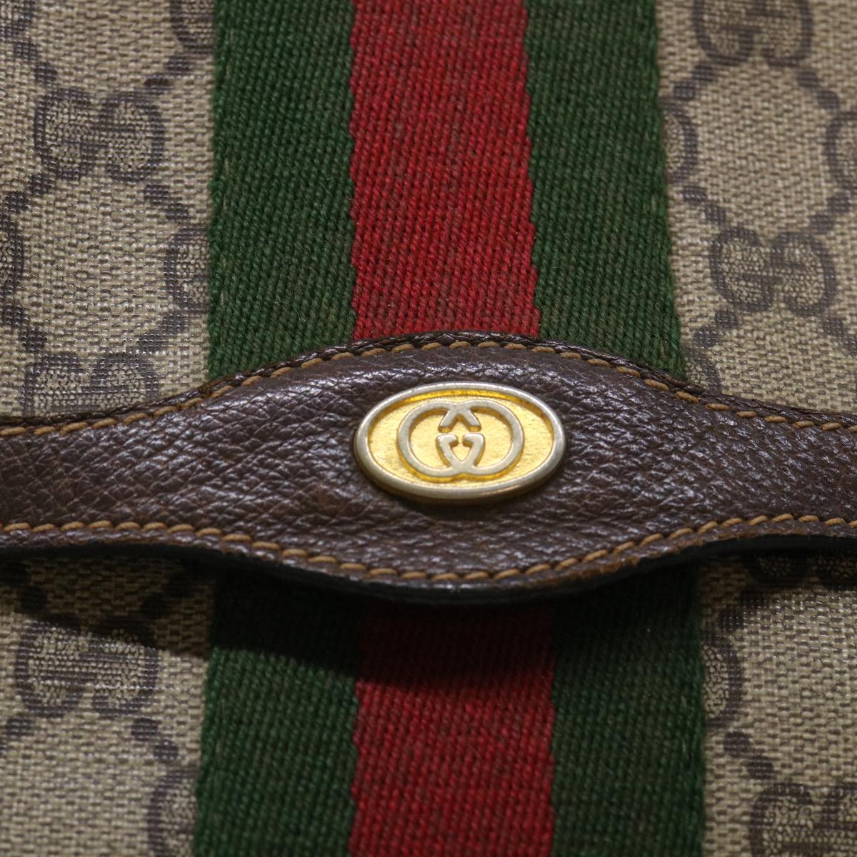 GUCCI GG Canvas Web Sherry Line Clutch Bag PVC Leather Beige Red 50791