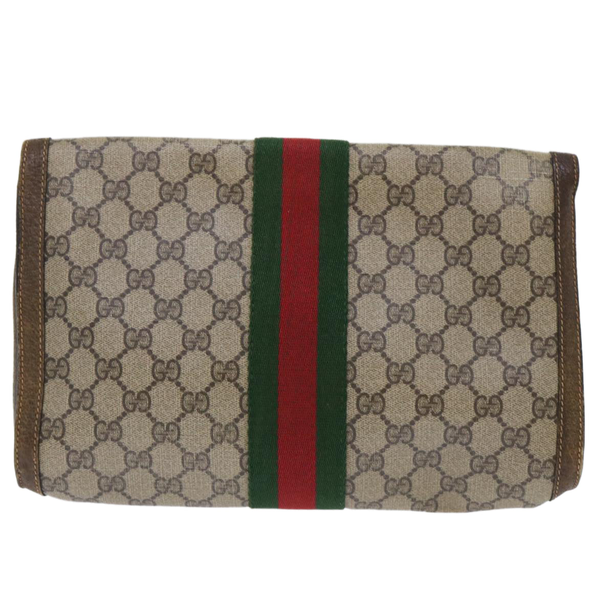 GUCCI GG Canvas Web Sherry Line Clutch Bag PVC Leather Beige Red 50791