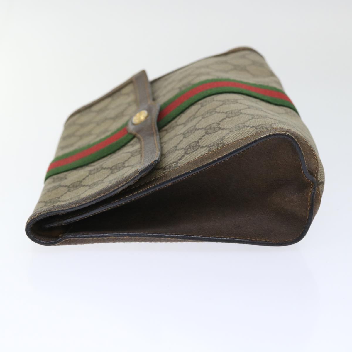 GUCCI GG Canvas Web Sherry Line Clutch Bag PVC Leather Beige Red 50791