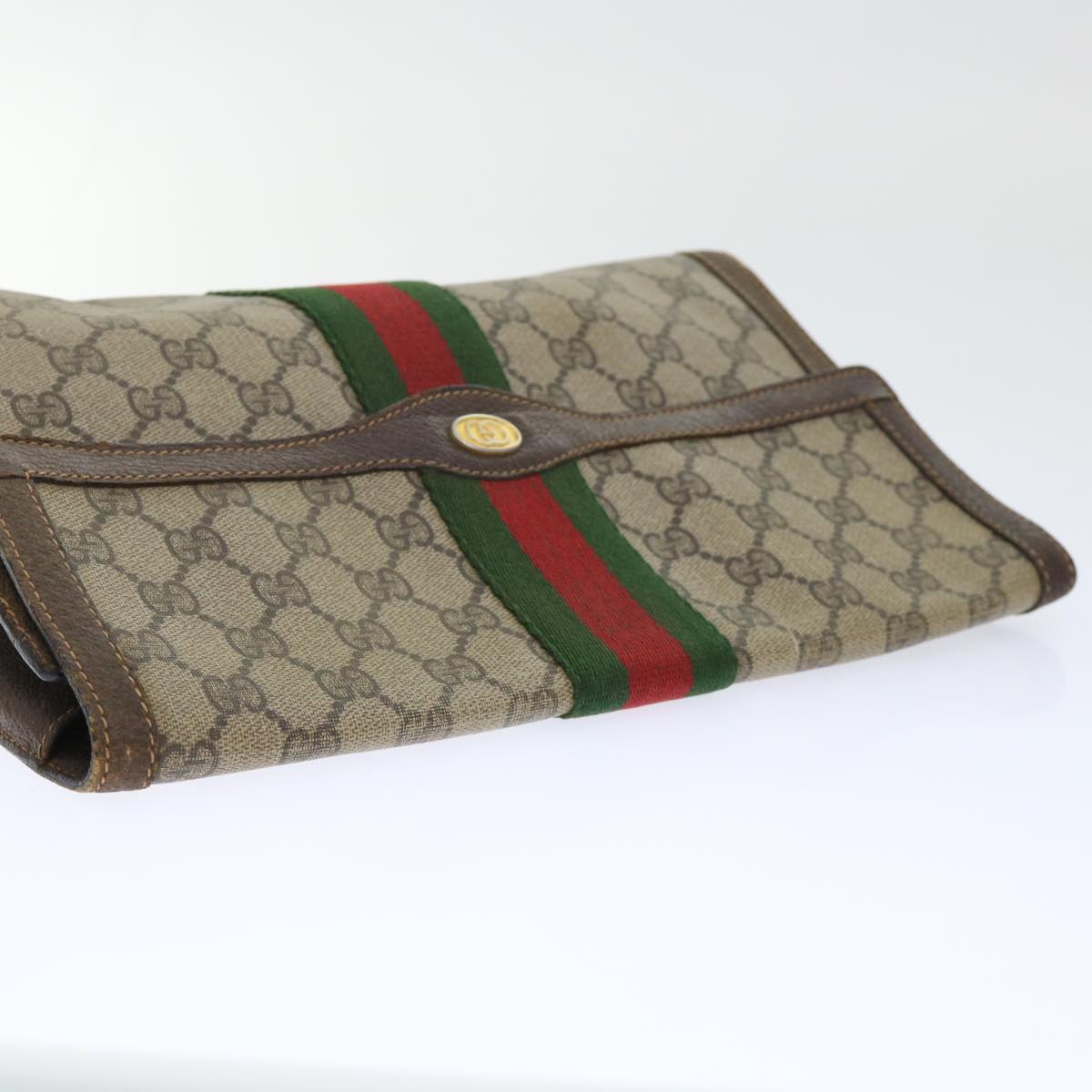 GUCCI GG Canvas Web Sherry Line Clutch Bag PVC Leather Beige Red 50791