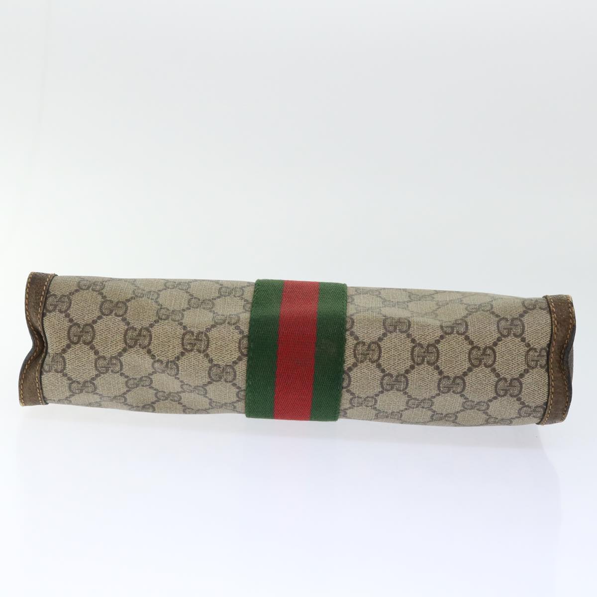 GUCCI GG Canvas Web Sherry Line Clutch Bag PVC Leather Beige Red 50791
