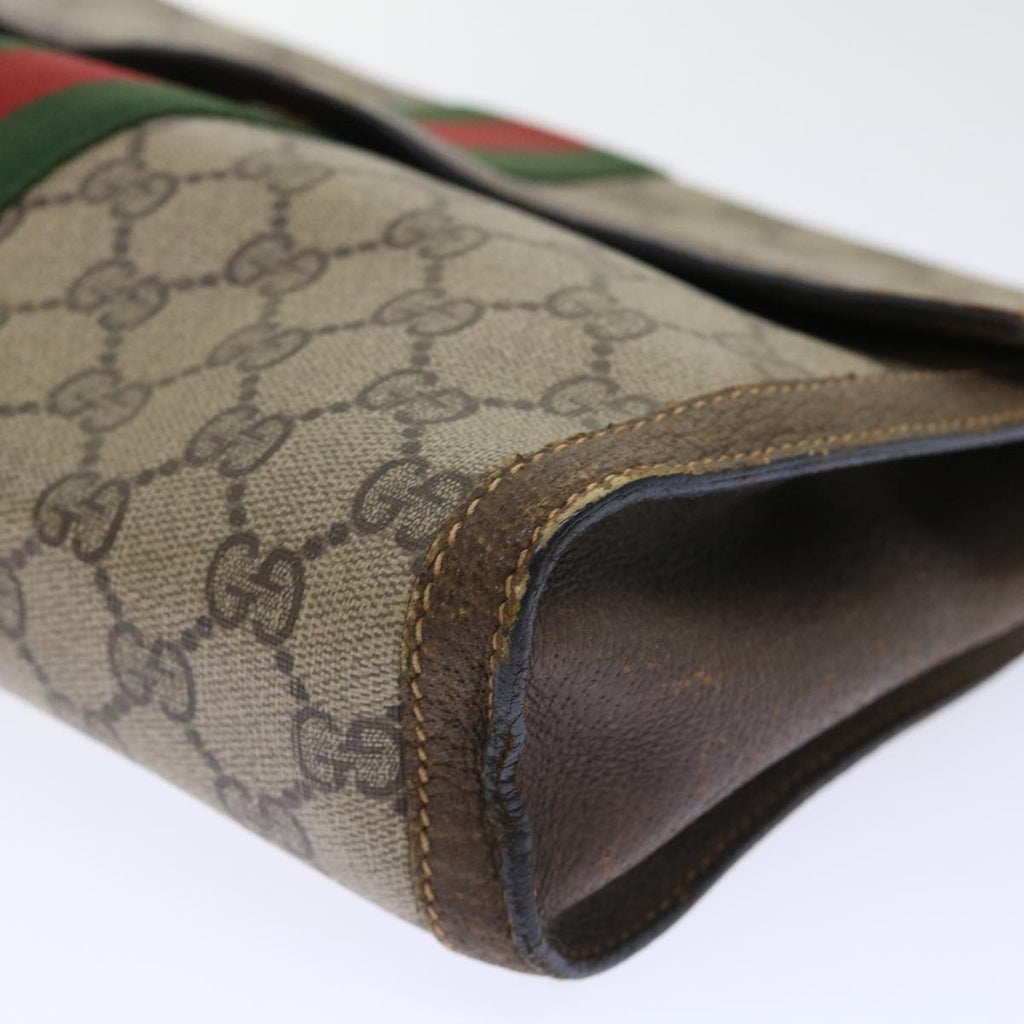 GUCCI GG Canvas Web Sherry Line Clutch Bag PVC Leather Beige Red 50791