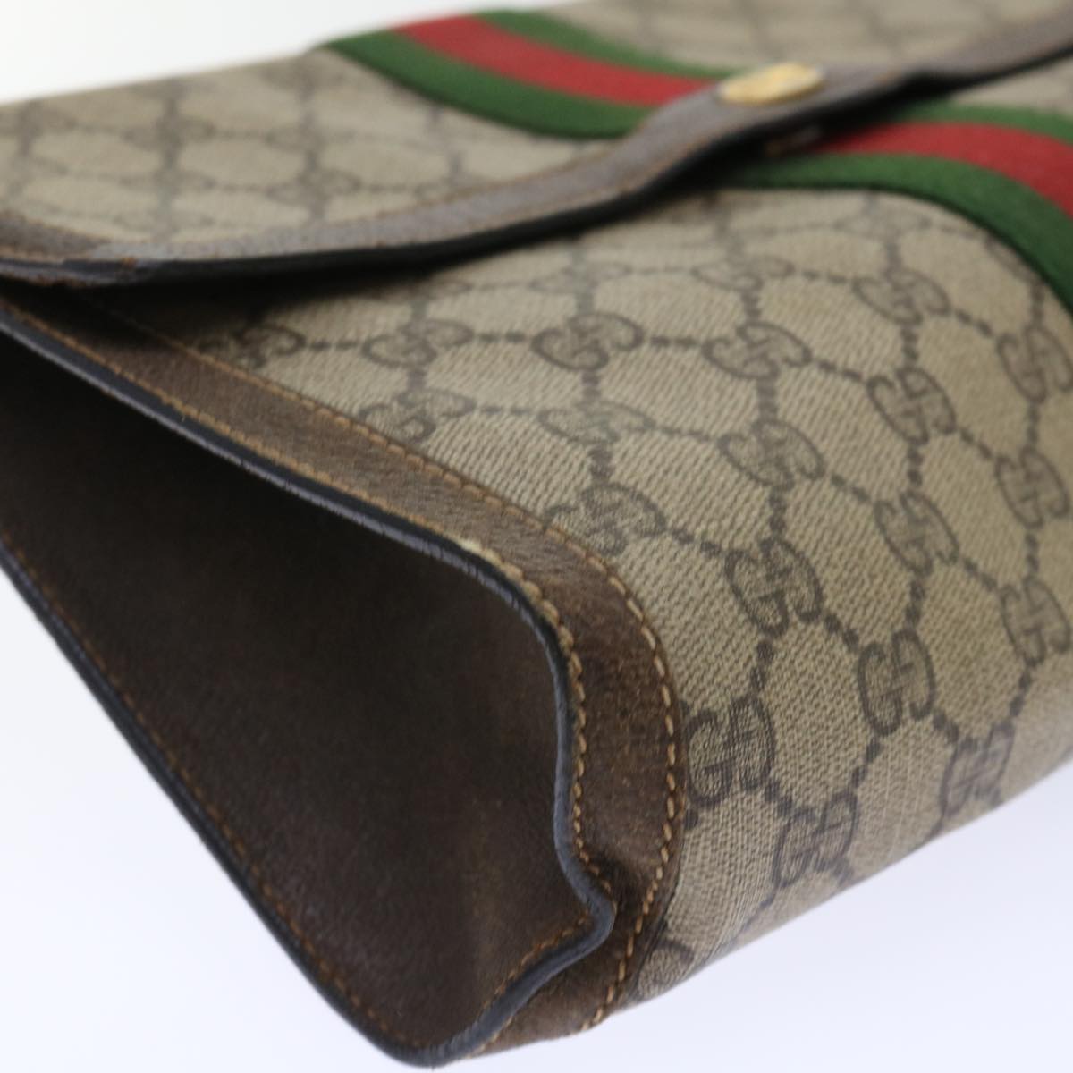 GUCCI GG Canvas Web Sherry Line Clutch Bag PVC Leather Beige Red 50791