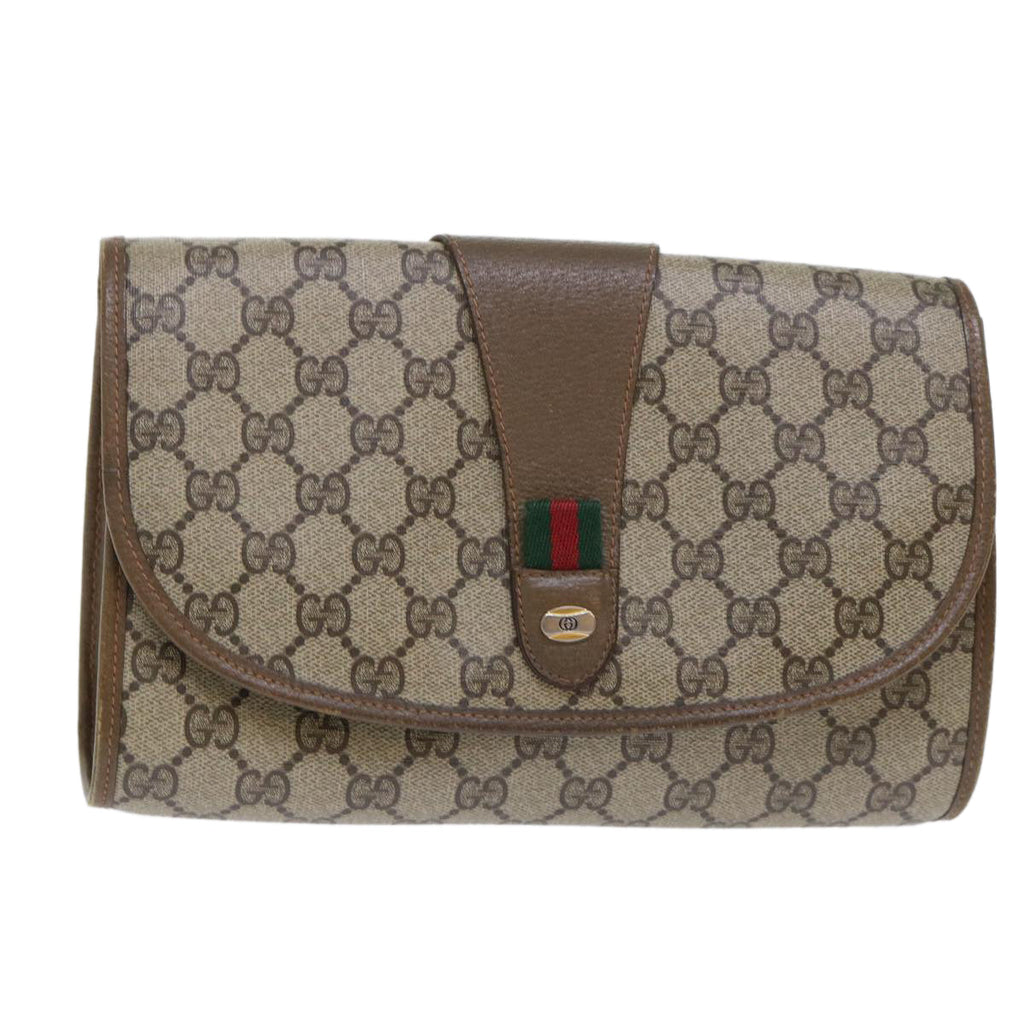 GUCCI GG Canvas Web Sherry Line Clutch Bag PVC Leather Beige Red 50794