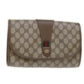 GUCCI GG Canvas Web Sherry Line Clutch Bag PVC Leather Beige Red 50794