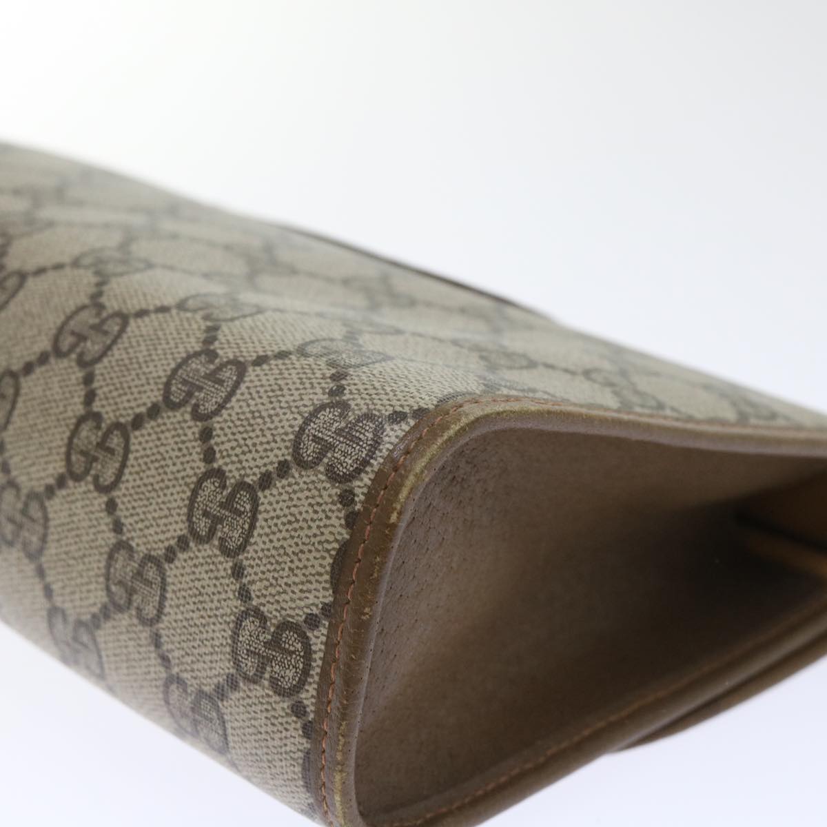 GUCCI GG Canvas Web Sherry Line Clutch Bag PVC Leather Beige Red 50794