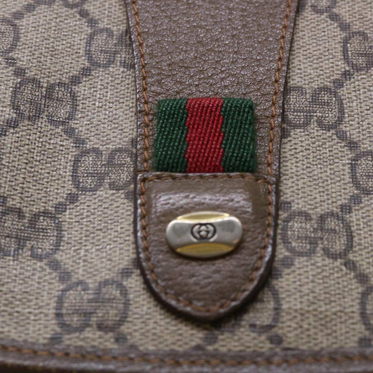 GUCCI GG Canvas Web Sherry Line Clutch Bag PVC Leather Beige Red 50794