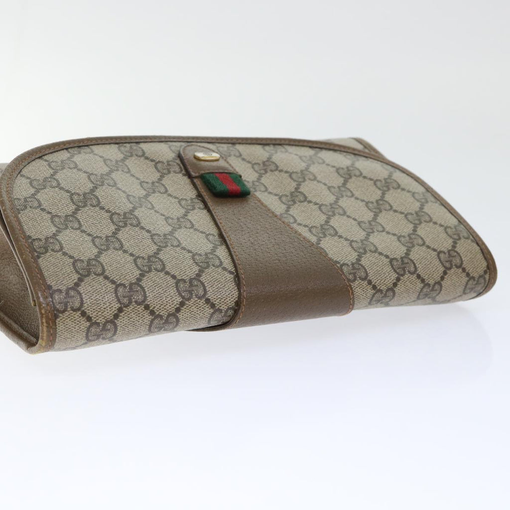 GUCCI GG Canvas Web Sherry Line Clutch Bag PVC Leather Beige Red 50794