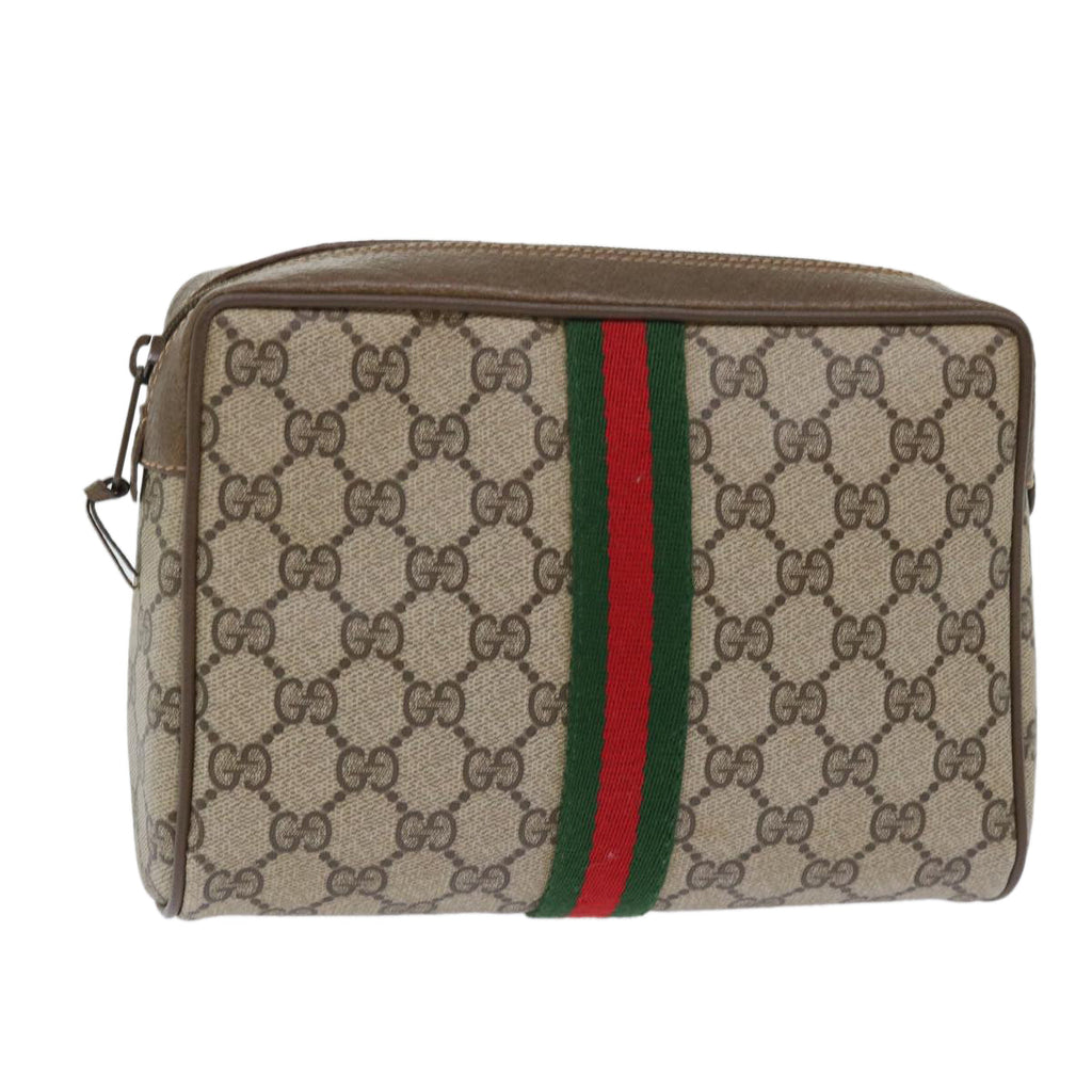 GUCCI GG Canvas Web Sherry Line Clutch Bag PVC Leather Beige Red 50795