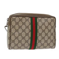 GUCCI GG Canvas Web Sherry Line Clutch Bag PVC Leather Beige Red 50795