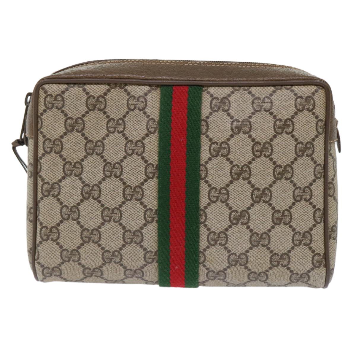 GUCCI GG Canvas Web Sherry Line Clutch Bag PVC Leather Beige Red 50795