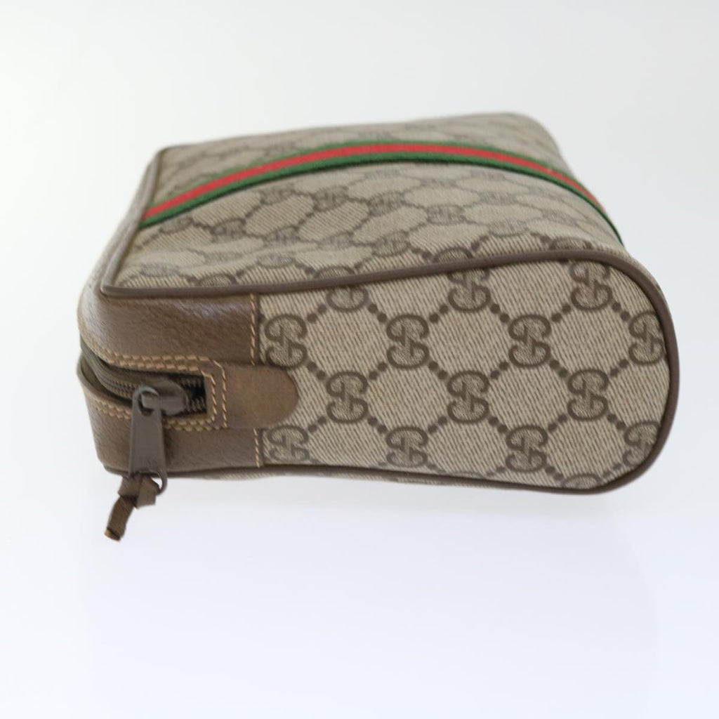GUCCI GG Canvas Web Sherry Line Clutch Bag PVC Leather Beige Red 50795