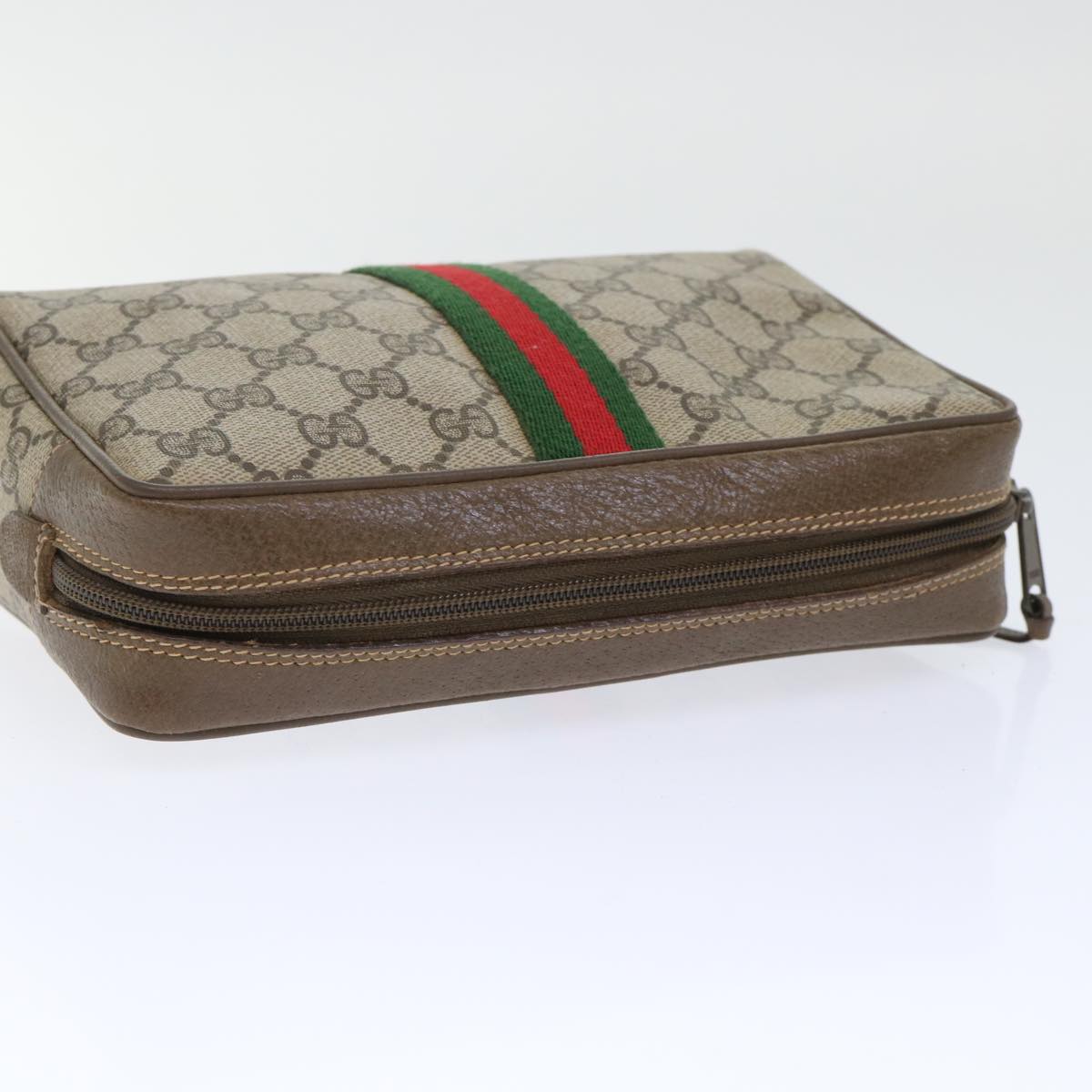 GUCCI GG Canvas Web Sherry Line Clutch Bag PVC Leather Beige Red 50795