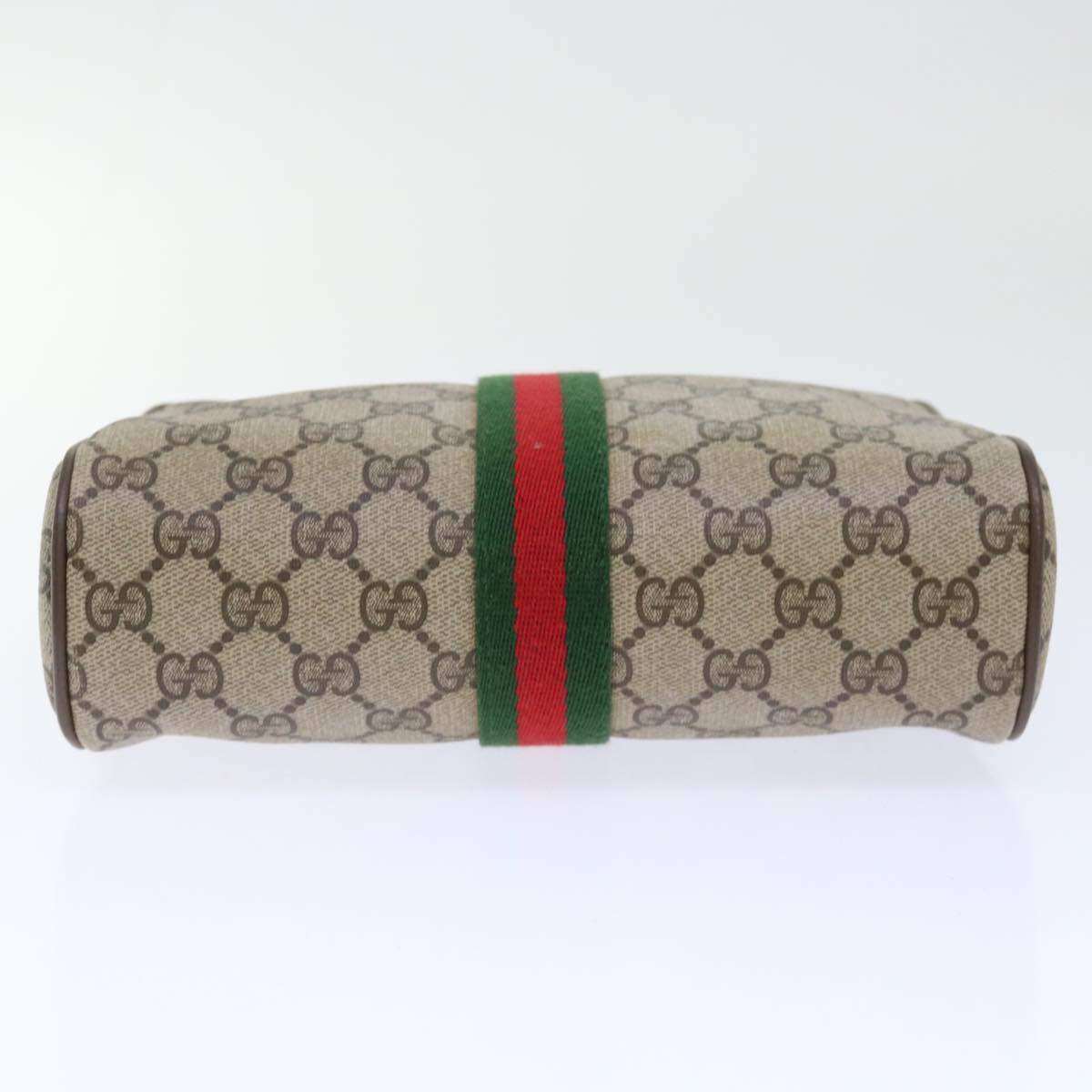 GUCCI GG Canvas Web Sherry Line Clutch Bag PVC Leather Beige Red 50795