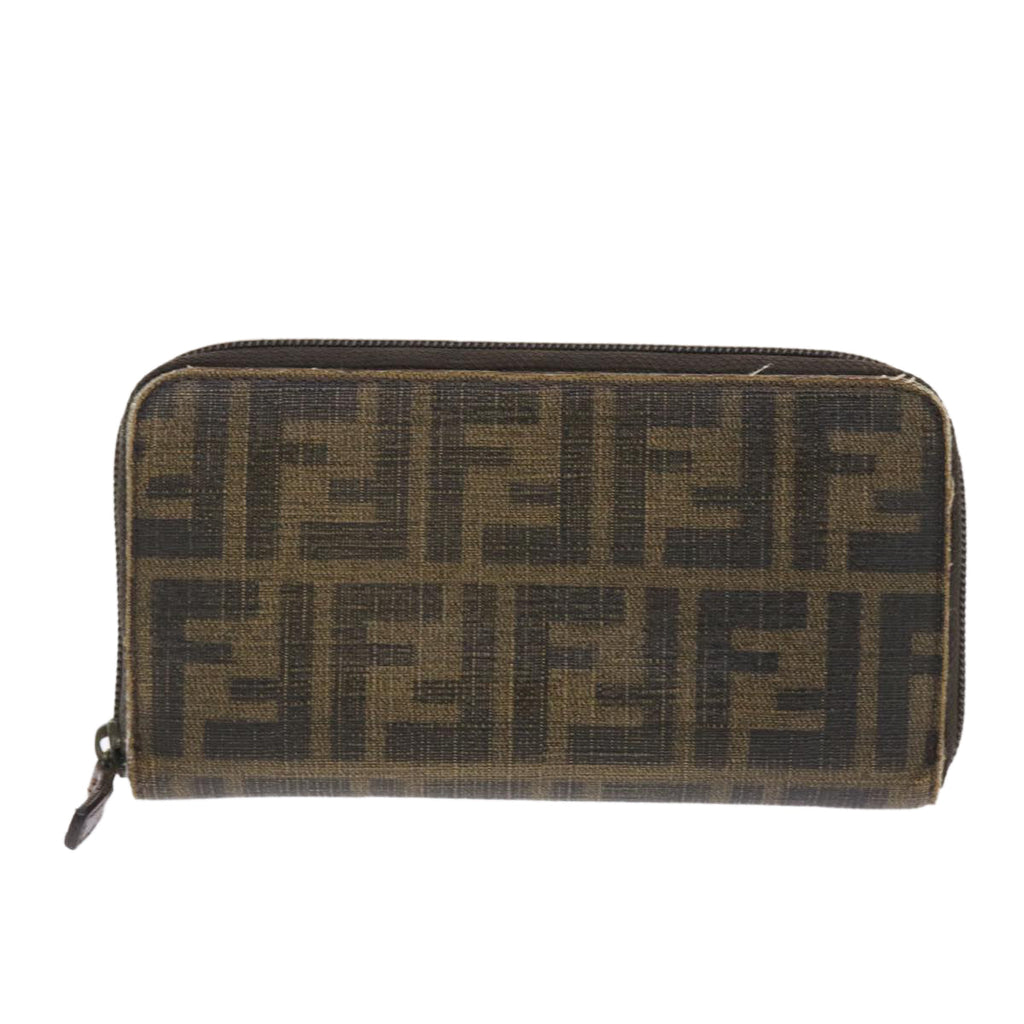 FENDI Zucca Canvas Long Wallet Black Brown 50814