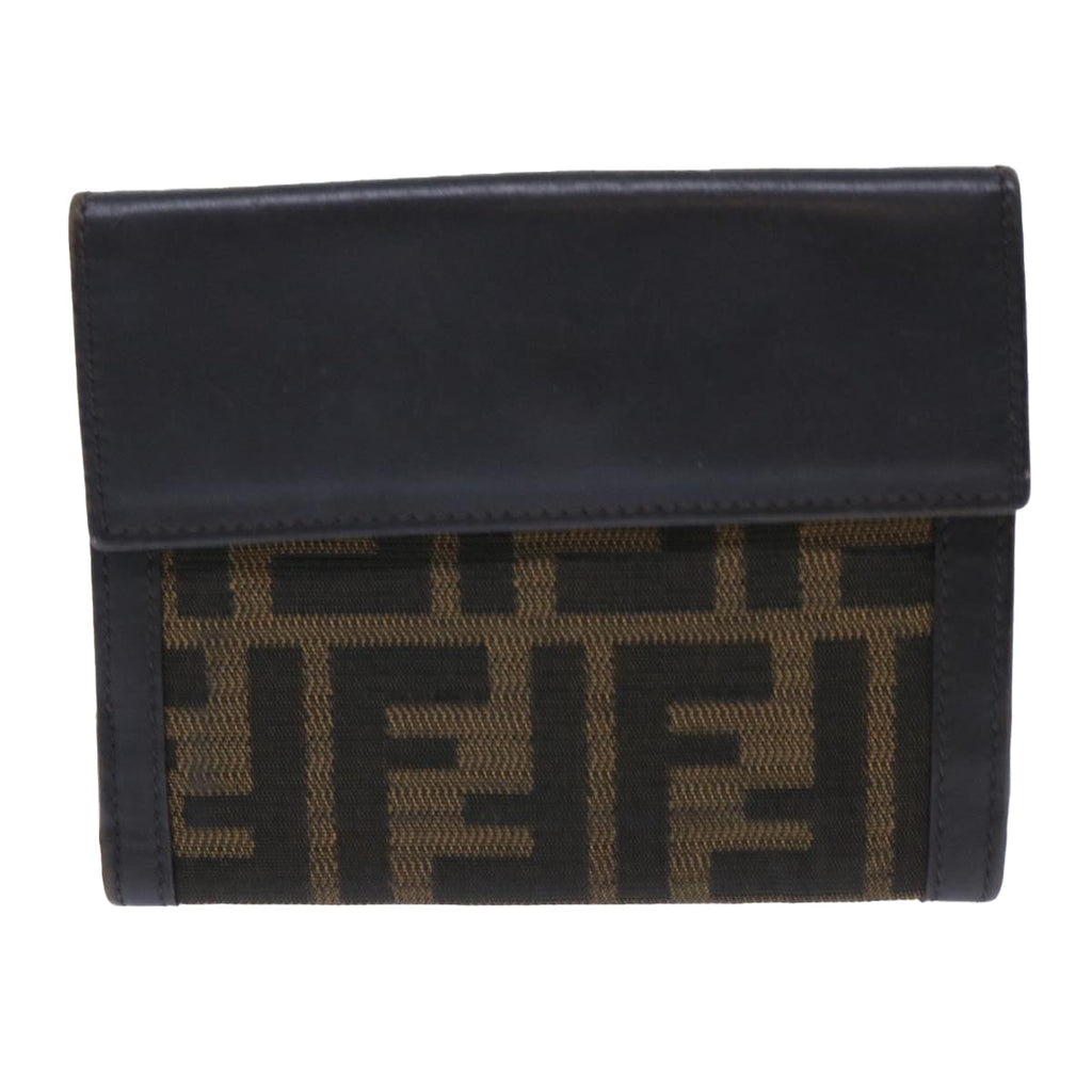 FENDI Zucca Canvas Wallet Black Brown 50855